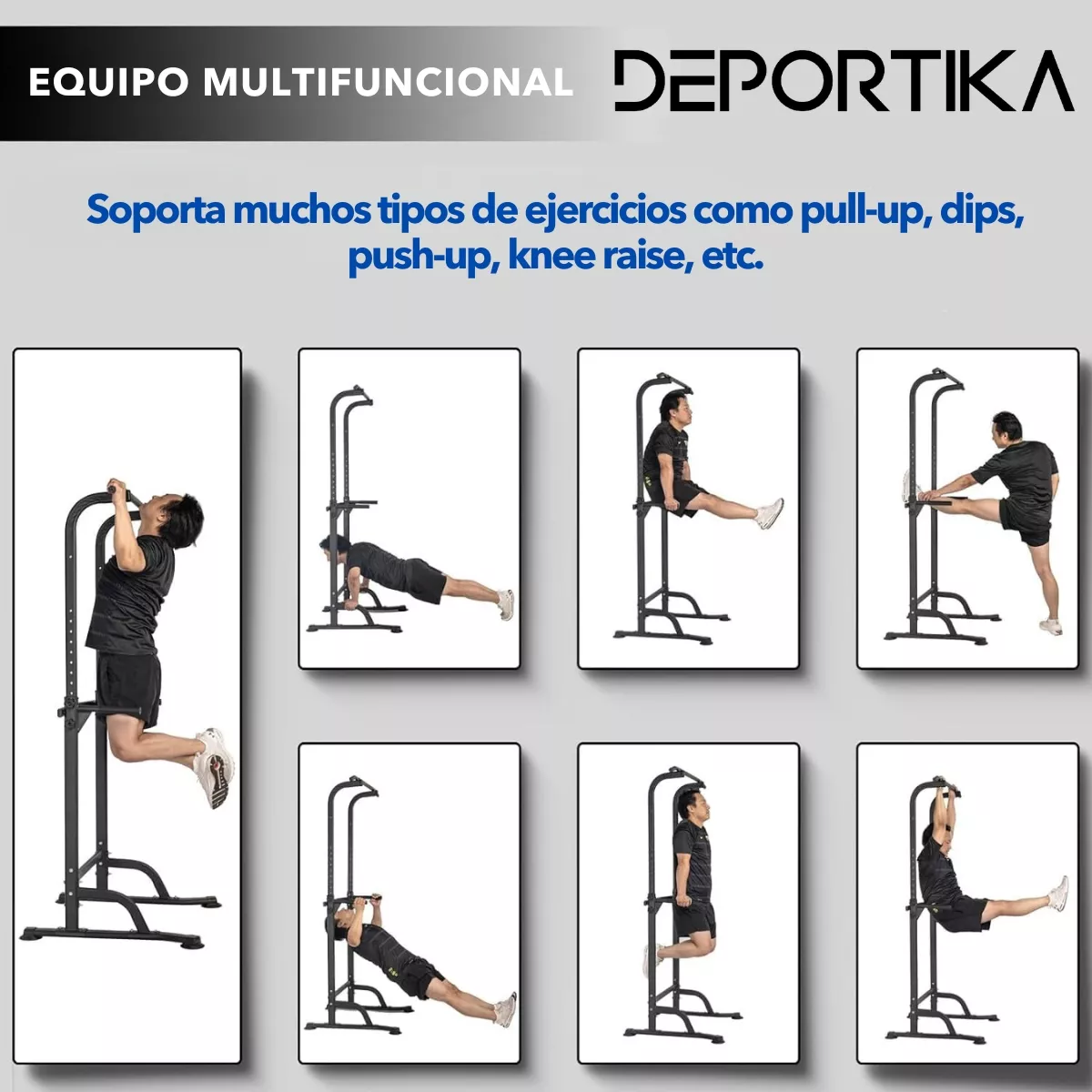 Estación de Dominadas Multifuncional Deportika Gym Pull Ups Abdominales Color Negro