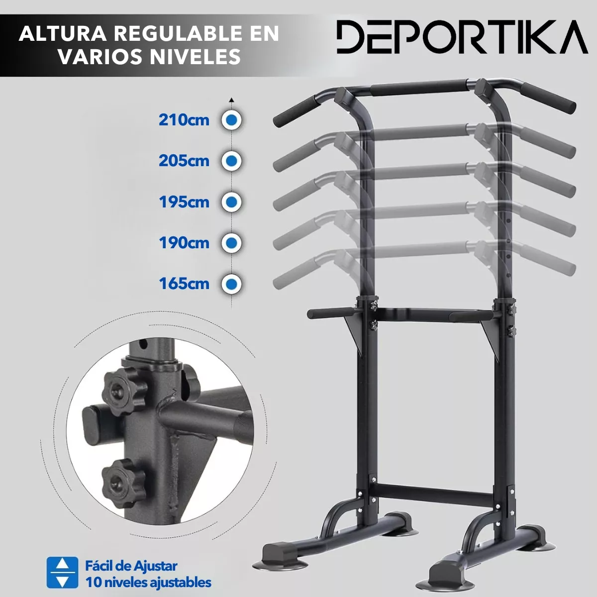 Estación de Dominadas Multifuncional Deportika Gym Pull Ups Abdominales Color Negro