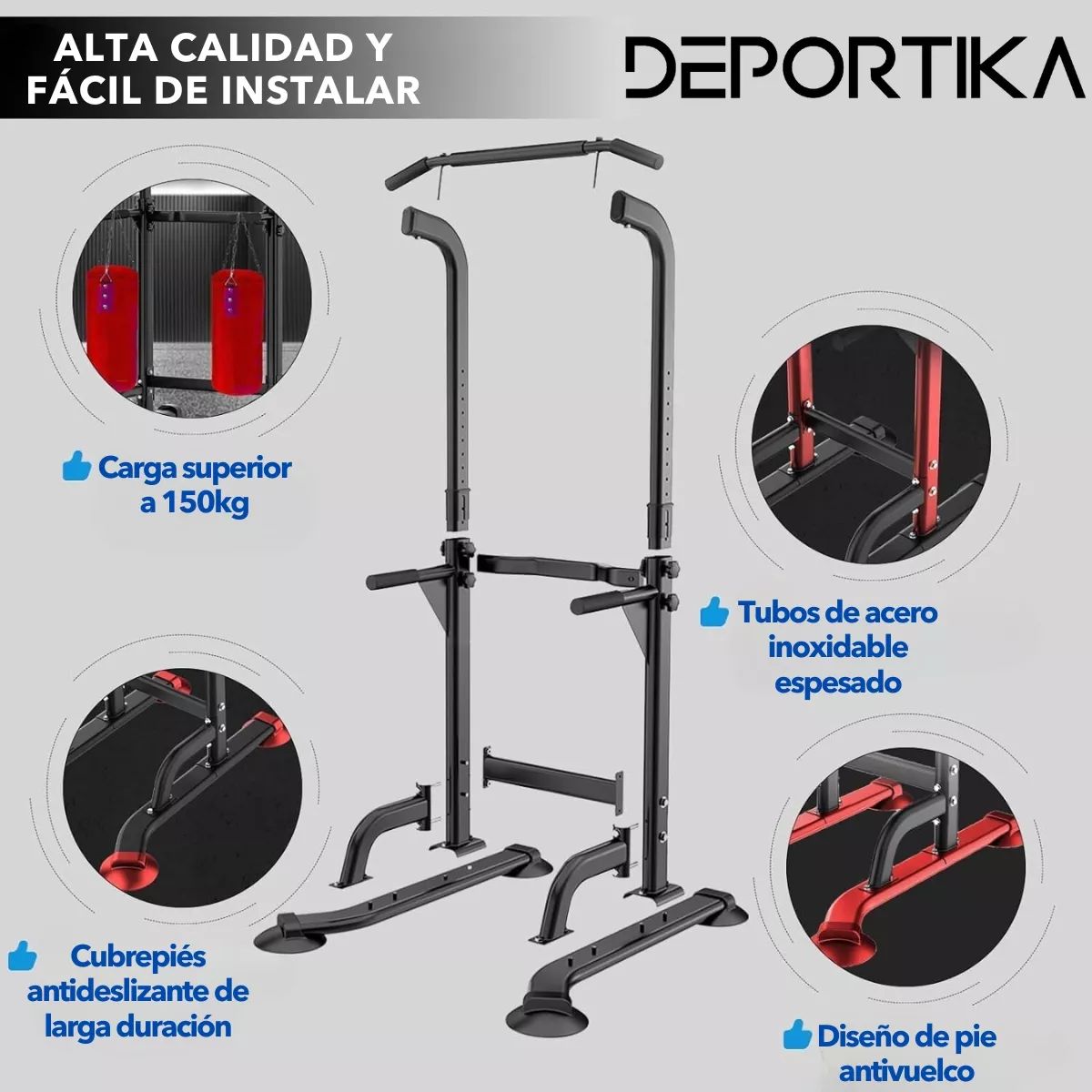 Estación de Dominadas Multifuncional Deportika Gym Pull Ups Abdominales Color Negro