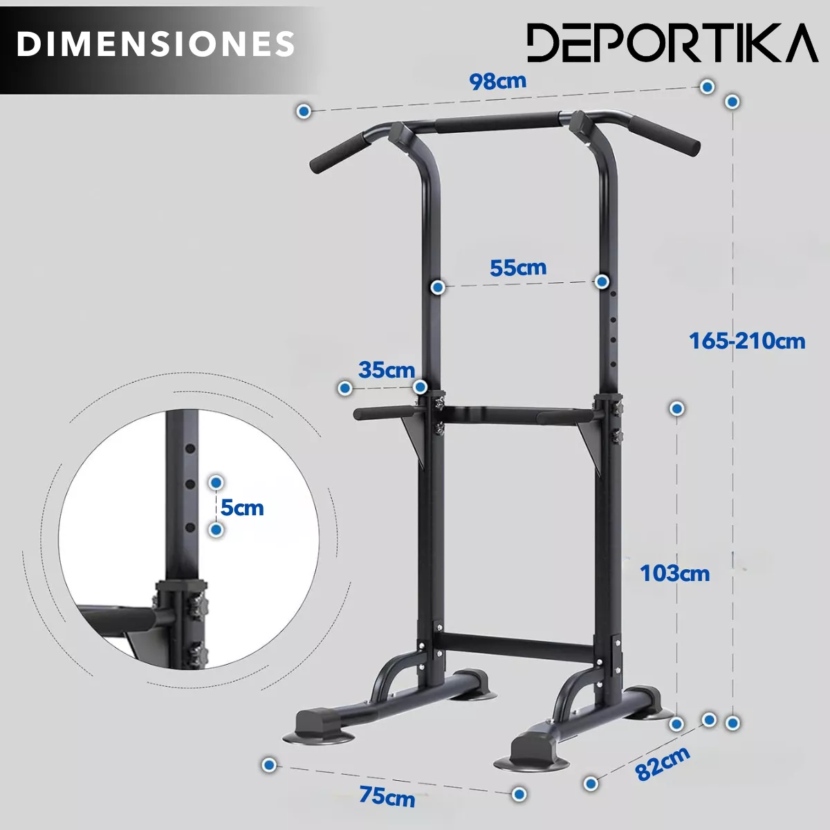 Estación de Dominadas Multifuncional Deportika Gym Pull Ups Abdominales Color Negro