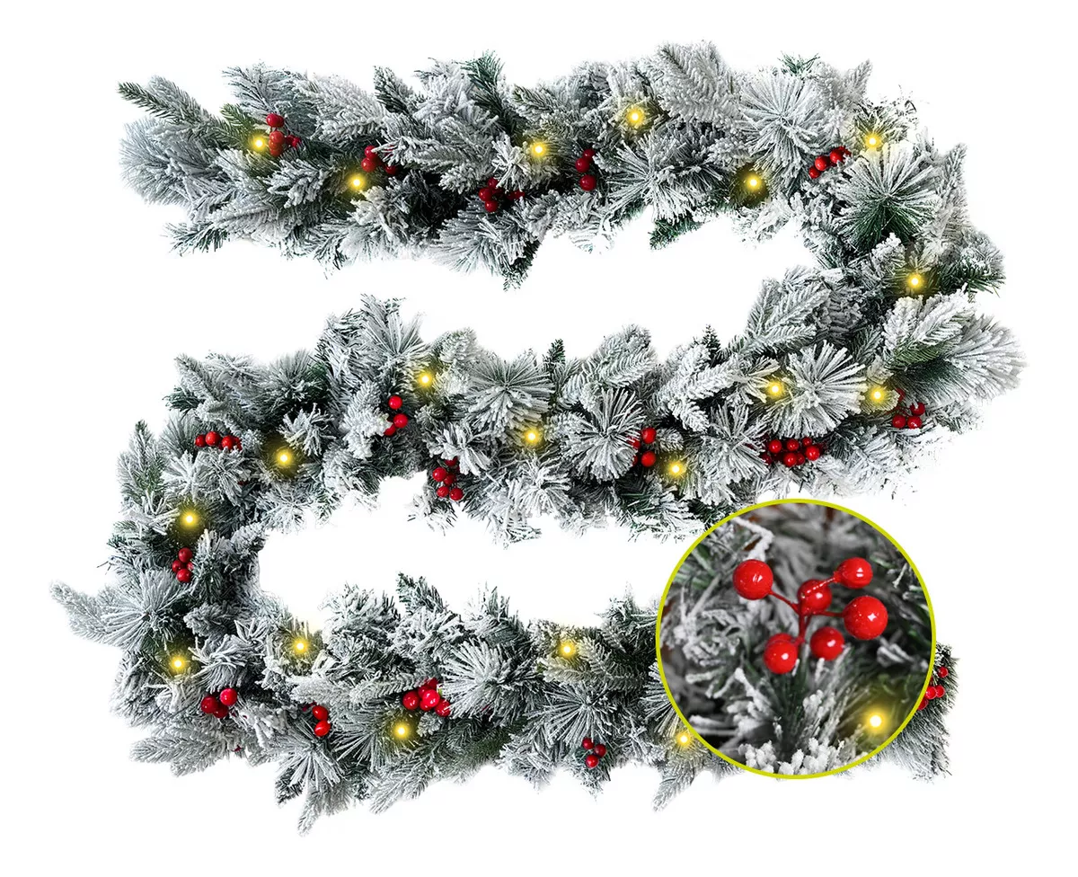 Guirnalda De Navidad Forest Decorativa Navideña 270cm Con Luces Led Natural Con 3 Tipos De Rama Decoración Realista Chimeneas Escaleras Repisa Pared Christmas Garland With Lights