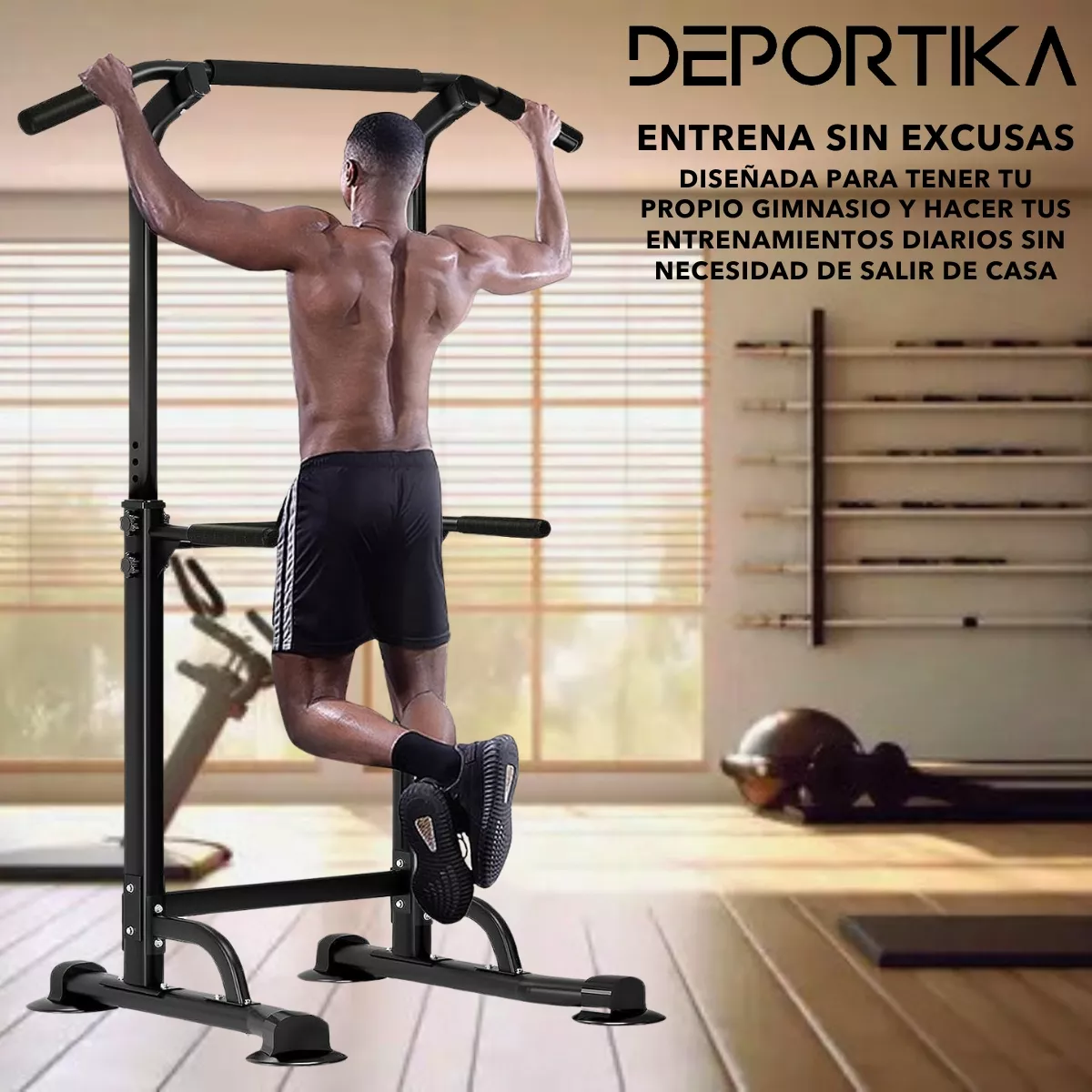 Estación de Dominadas Multifuncional Deportika Gym Pull Ups Abdominales Color Negro