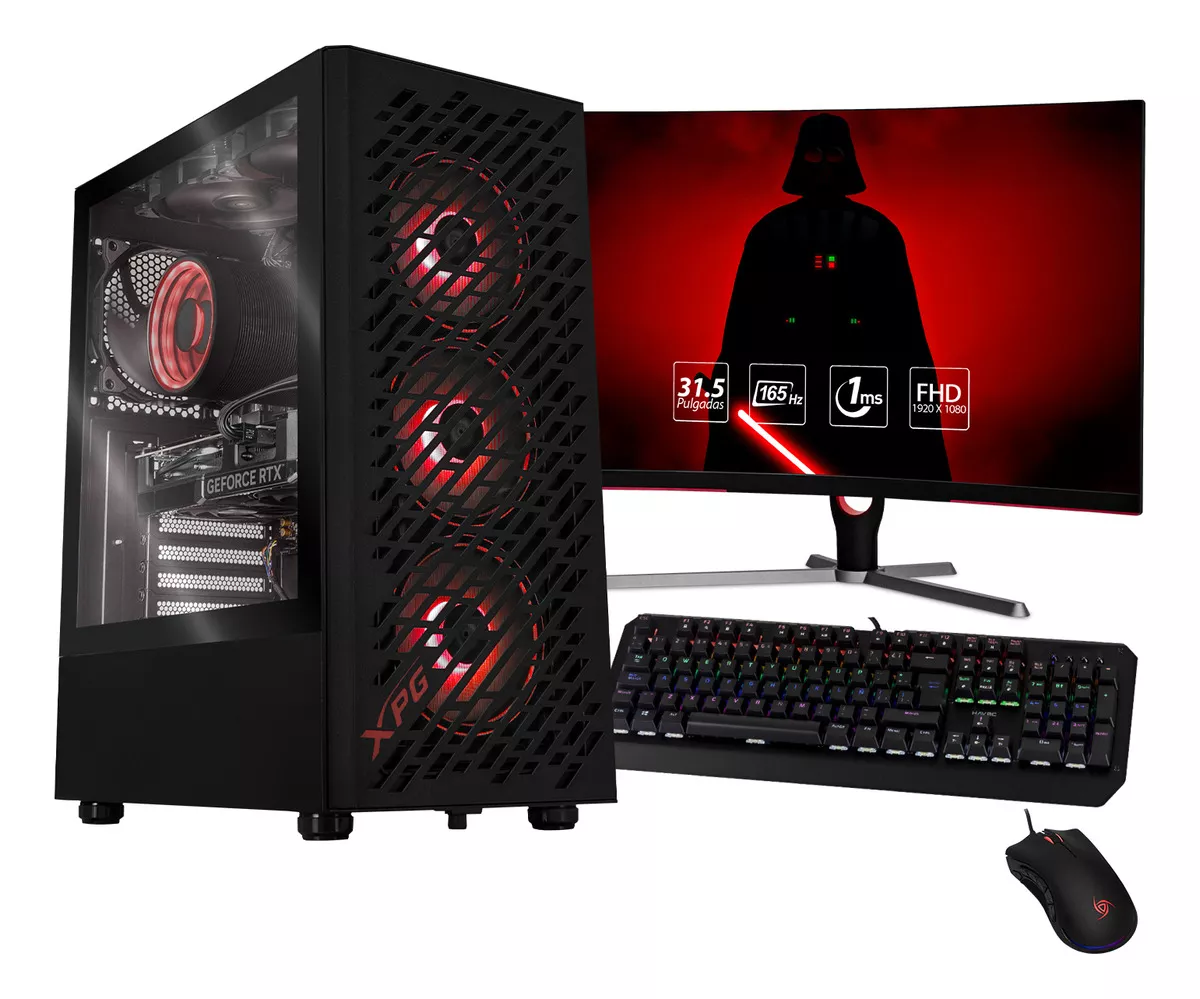 Xtreme Pc Gaming Xpg Geforce Rtx 4060 Amd Ryzen 7 5700x 32gb Ssd 1tb Monitor Curvo 31.5 165hz Wifi Air Black