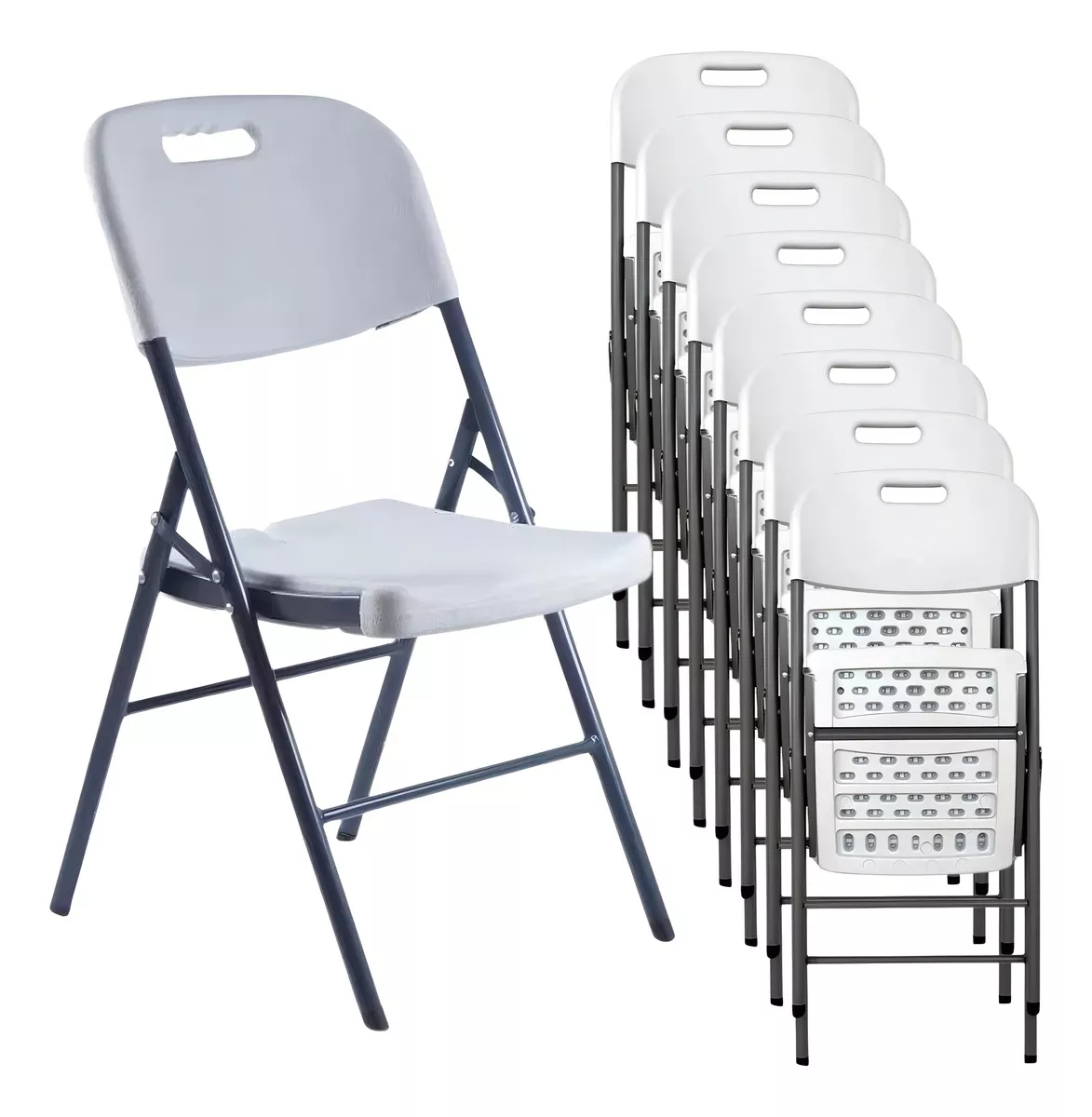 Set 10 Sillas Plegables De Plástico Jardin Fiestas Eventos Color Blanco Set 10 Sillas De Uso Rudo