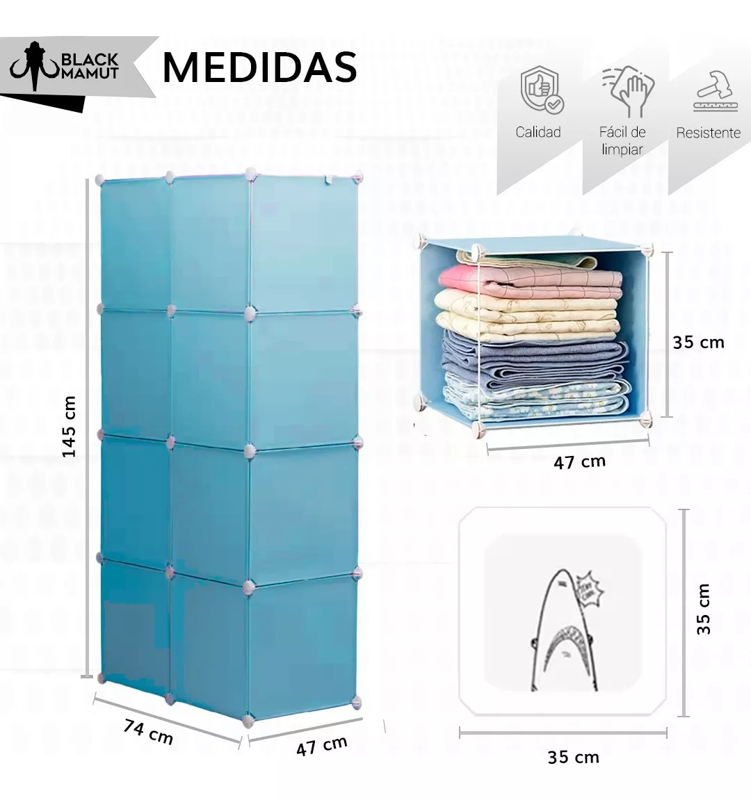 Armario Portátil Plástico Animado 8 Puertas Color Azul acero