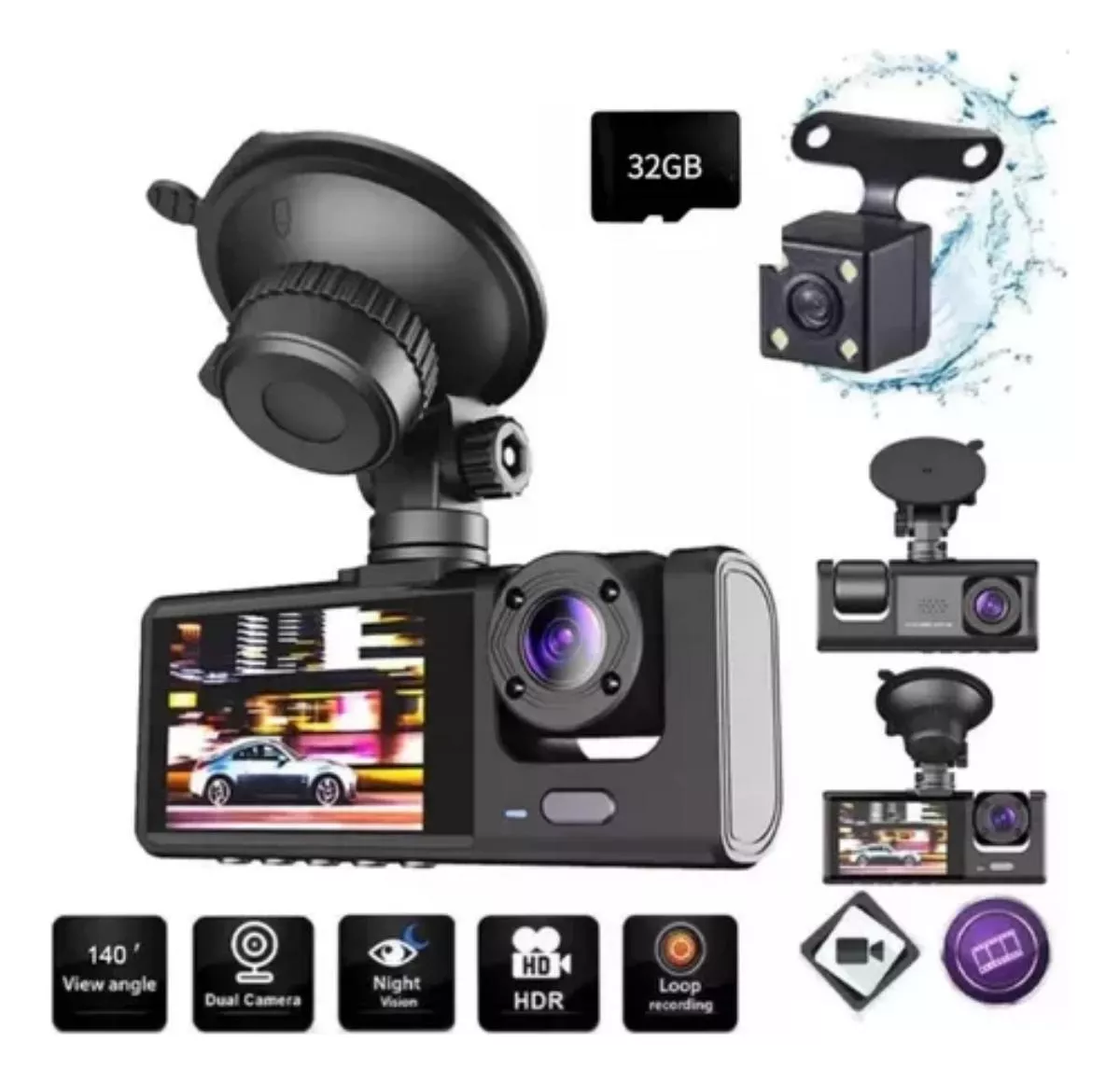 Dashcam Hd 1080p De 170° Para Automóvil Sin Tarieta De Memoria+1*32GB Tarjeta de memoria