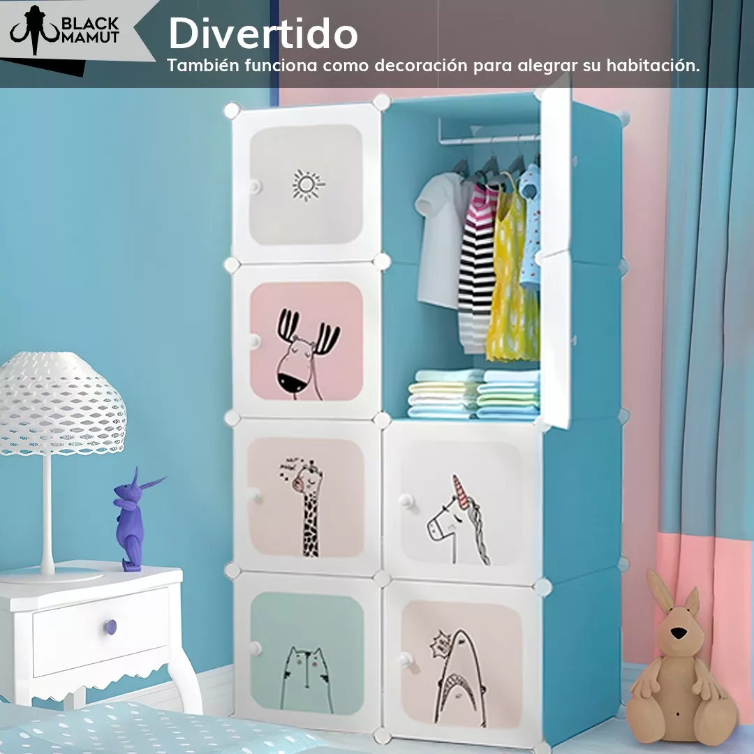 Armario Portátil Plástico Animado 8 Puertas Color Azul acero