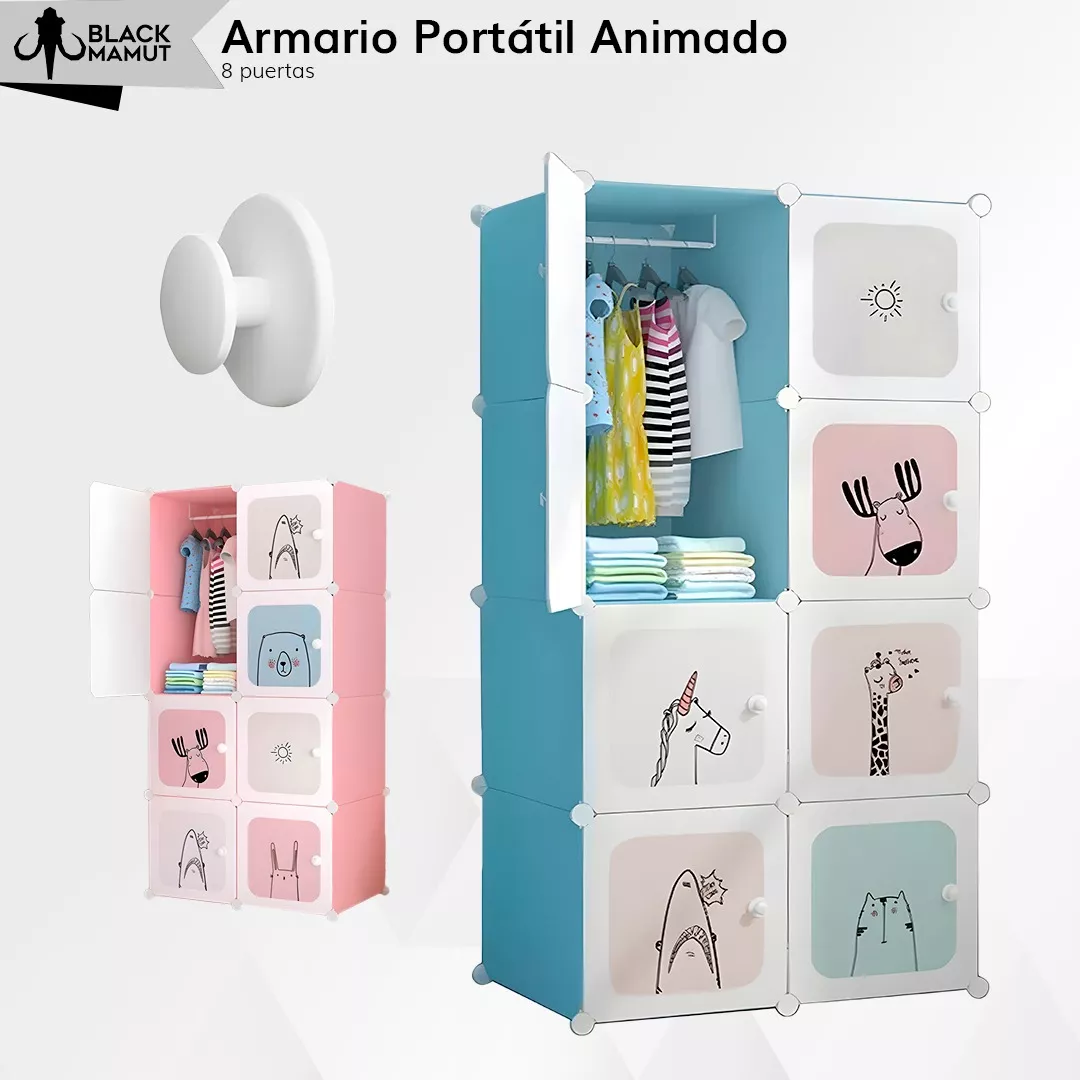 Armario Portátil Plástico Animado 8 Puertas Color Azul acero
