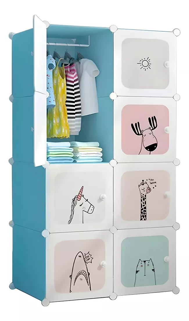 Armario Portátil Plástico Animado 8 Puertas Color Azul acero