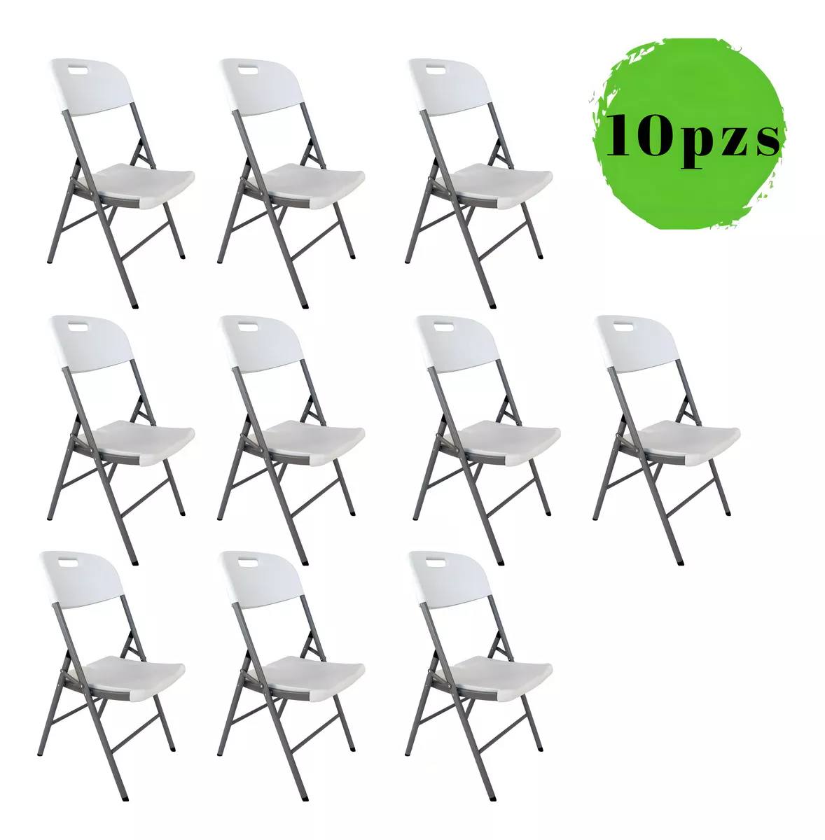 Set 10 Sillas Plegables De Plástico Jardin Fiestas Eventos Color Blanco Set 10 Sillas De Uso Rudo