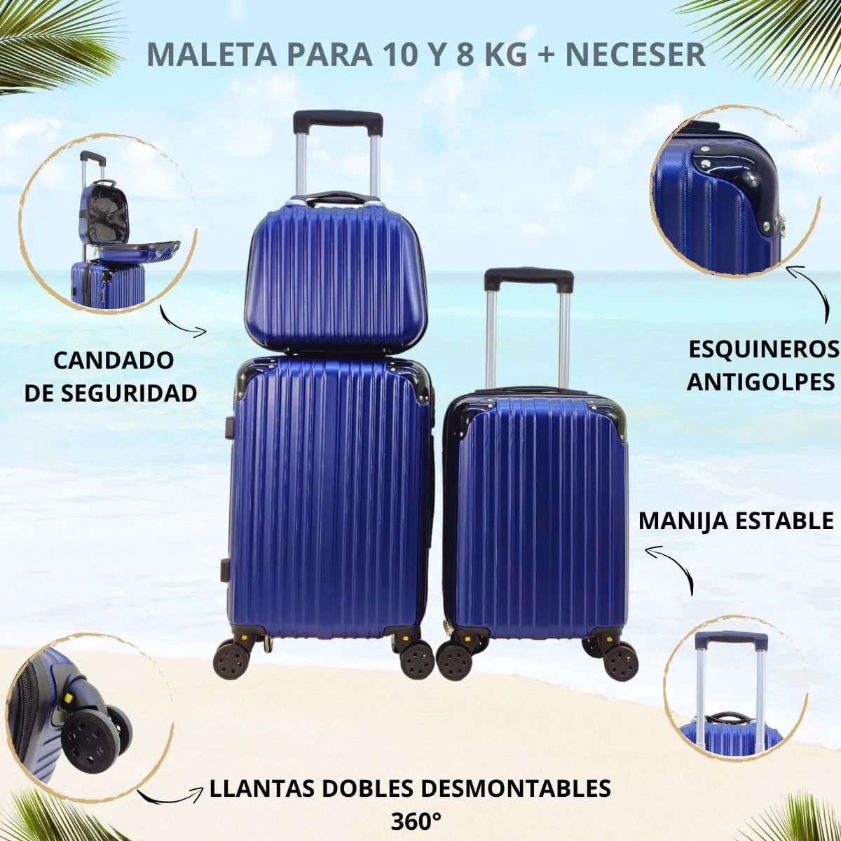 Kit Maleta 8 Kg + 10 Kg + Neceser 3 Pz Sin Documentar Ligera