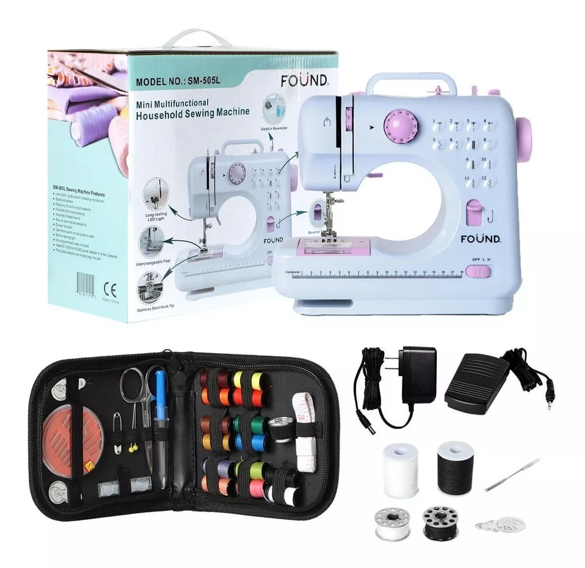 Maquina De Coser Portatil Eléctrica Con Kit De Costura Color Blanco