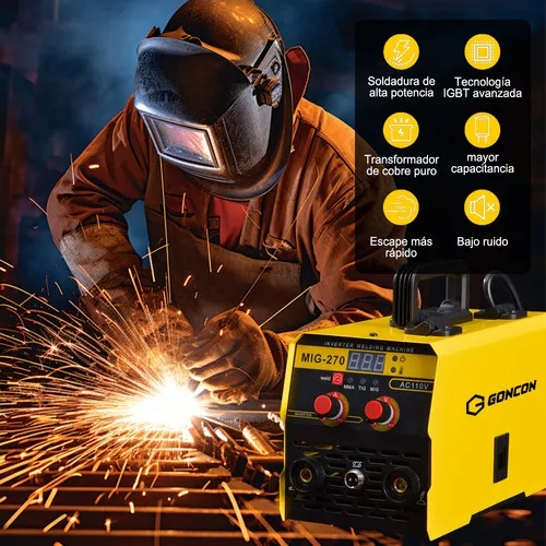 Soldadora Inverter Mma+mig+tig 3en1 270a Soldar Microalambre Amarillo 60