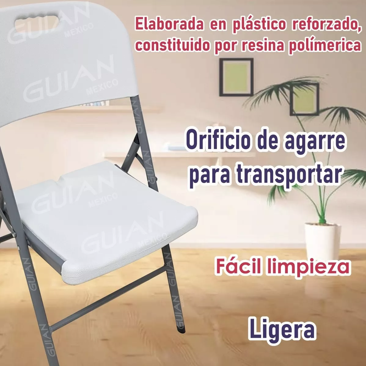 Juego De 4 Sillas Plegables De Plástico Reforzado Blanca