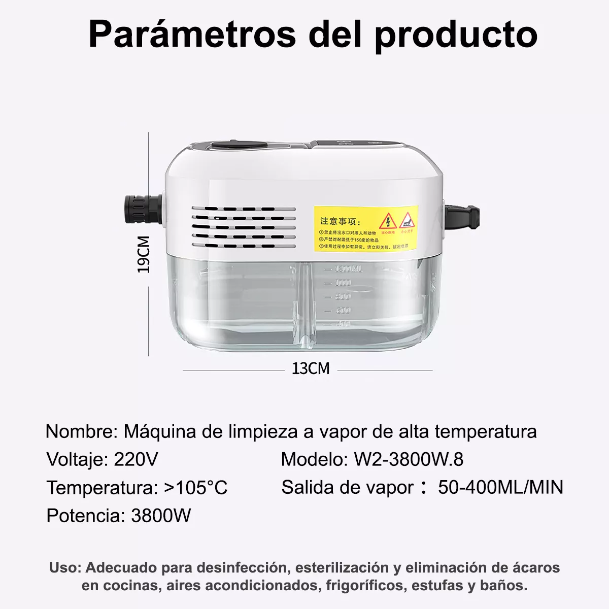 Limpiador De Vapor De Alta Temperatura 3800w 9 Piezas