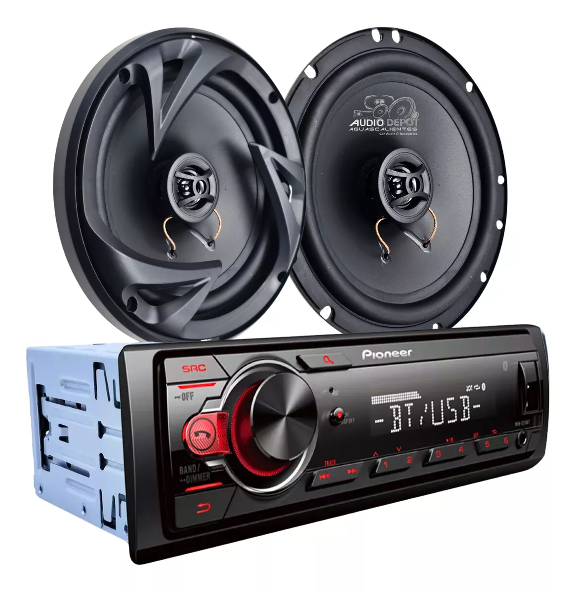 Paquete Estéreo 1 Din Pioneer Con Bocinas 6.5 PuLG Steel