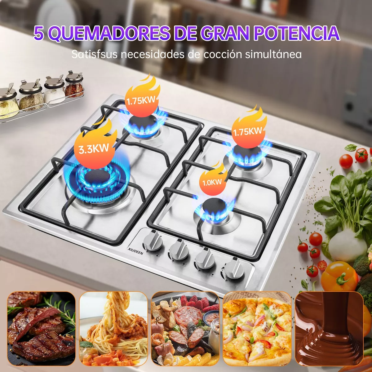 Parrilla De Gas Estufa De Mesa 4 Quemadores Acero Inoxidable