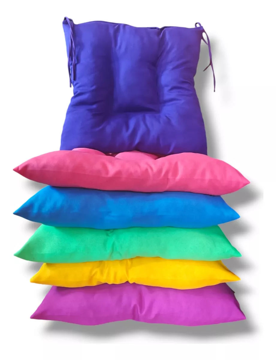 6 Cojines Para Sillas 42x42x7cm Con 4 Cintas De Sujeción