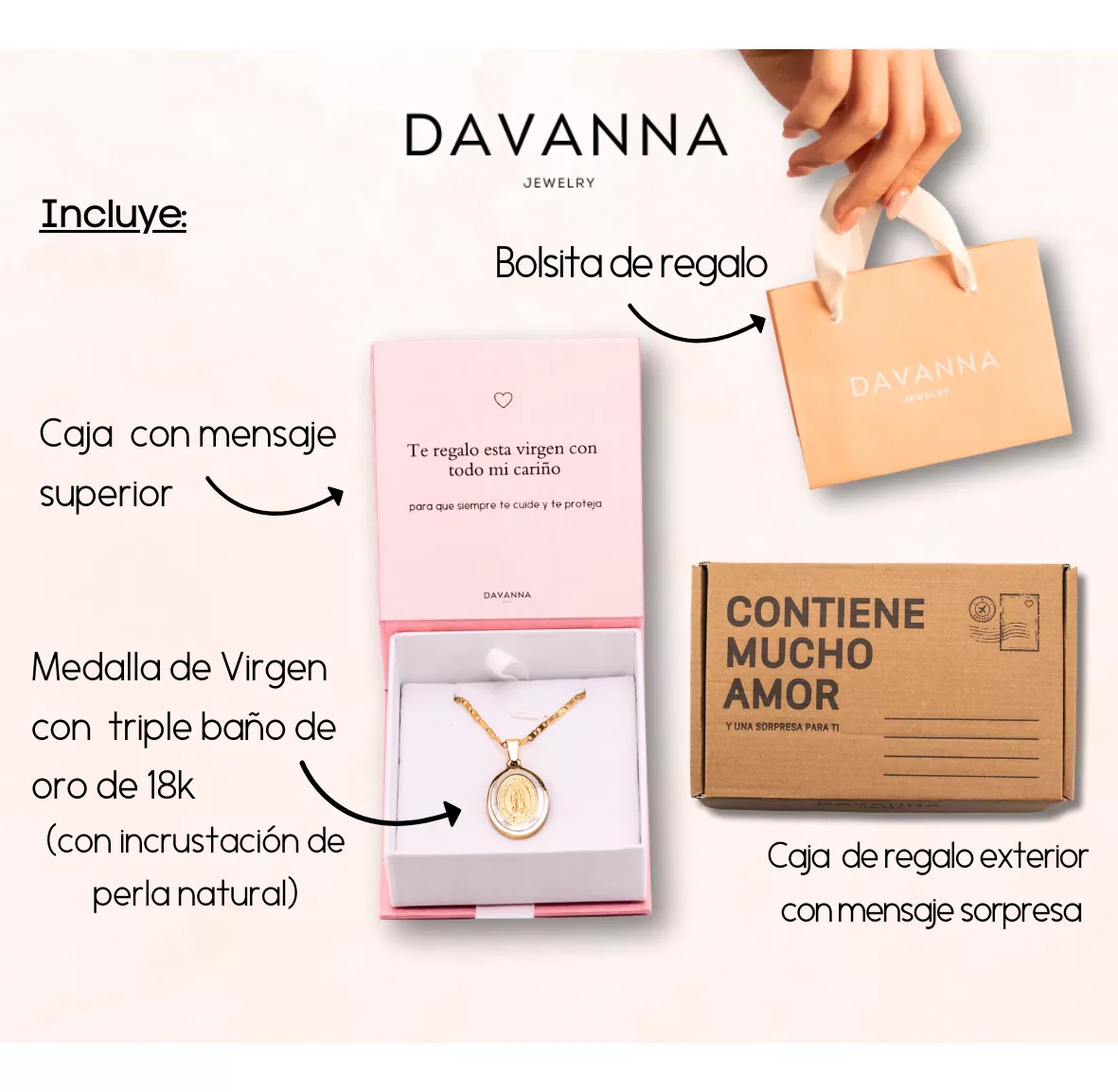 Collar Virgen Perla Real Regalo Mama Esposa Acero Chapa 18k