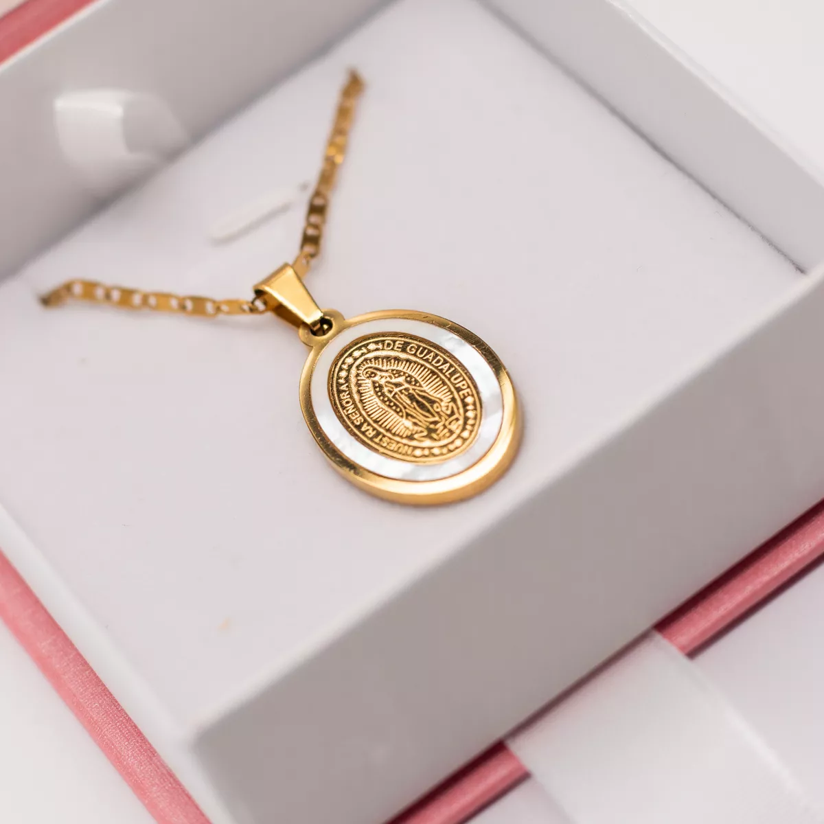 Collar Virgen Perla Real Regalo Mama Esposa Acero Chapa 18k