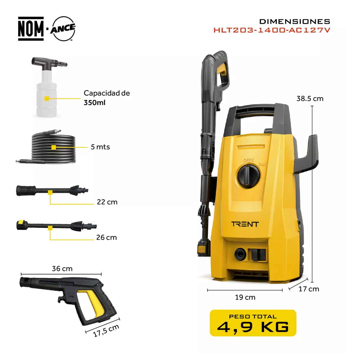 Hidrolavadora Electrica Trent 1400w Alta presion 1600 Psi