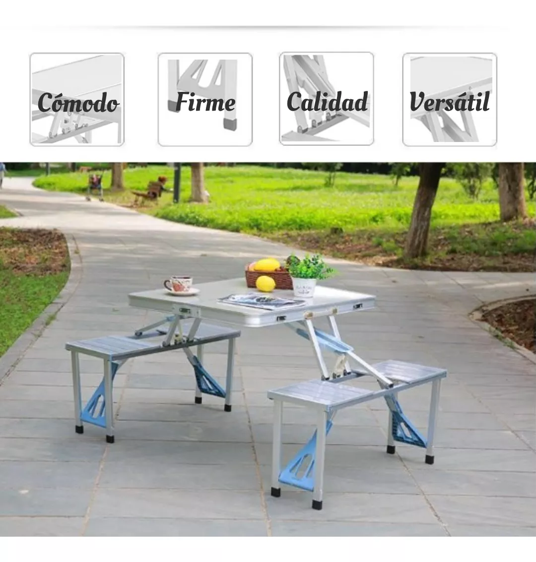 Mesa Banca Plegable Chic Plastico Con Sillas Tablon Cuadrada