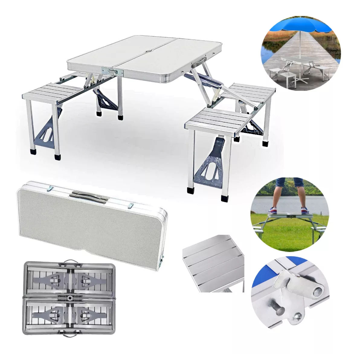 Mesa Banca Plegable Chic Plastico Con Sillas Tablon Cuadrada