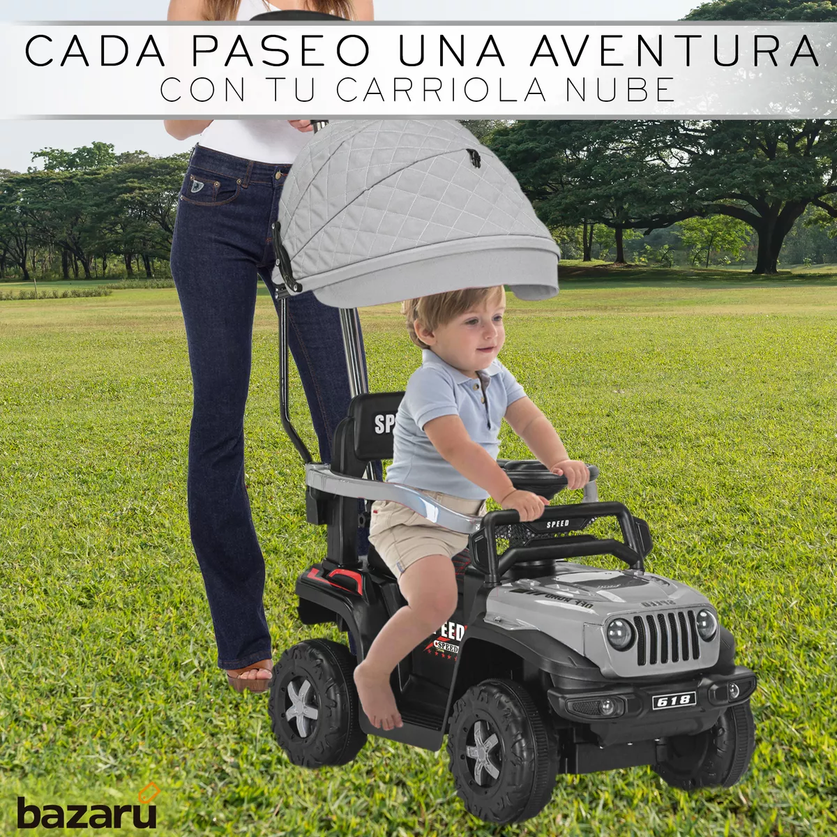 Carrito Montable Sombrilla Push Car Luces Y Sonido Niño