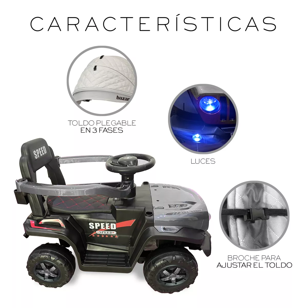 Carrito Montable Sombrilla Push Car Luces Y Sonido Niño