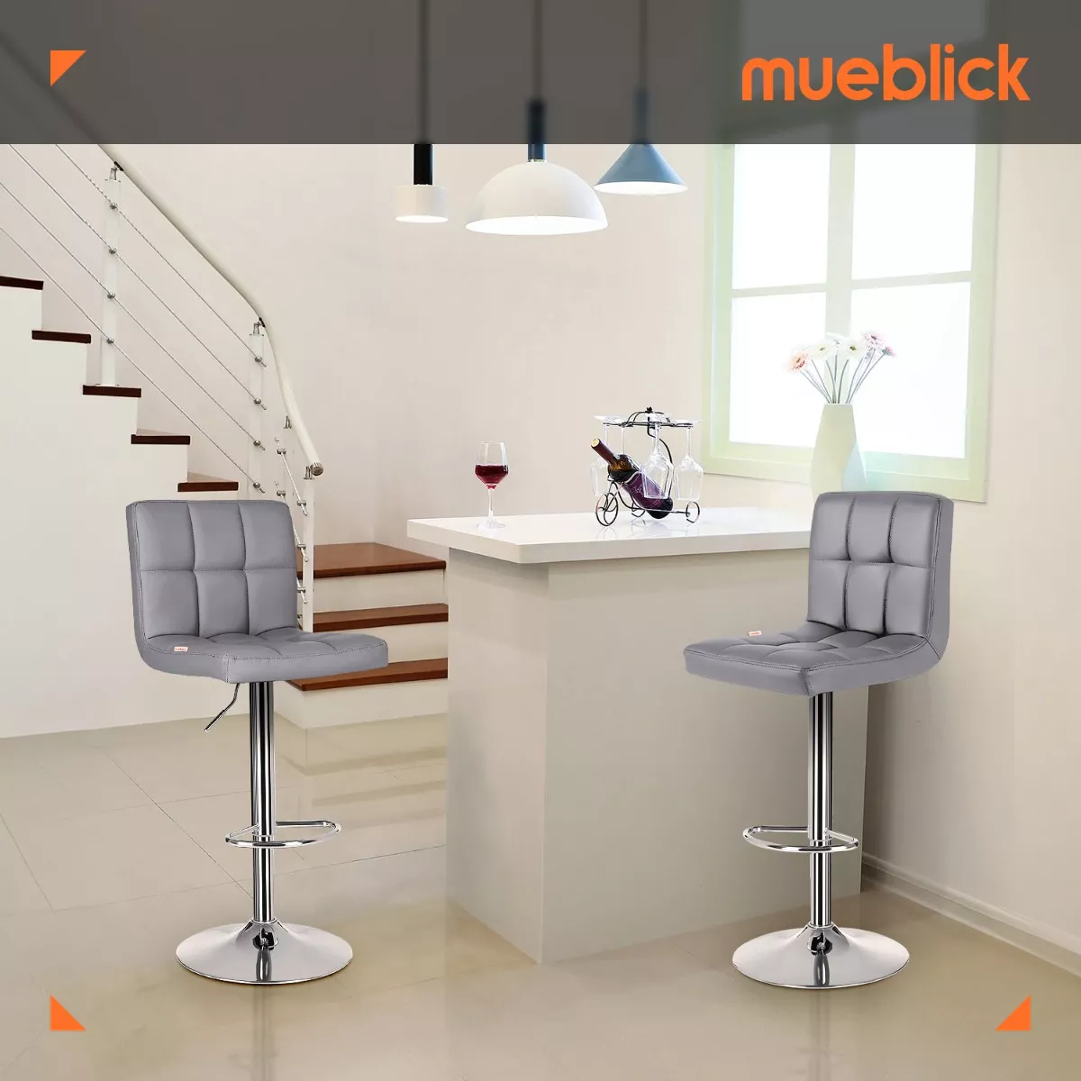 Set 2 Bancos Altos Cocina Barra Silla Desayunador Mueblick