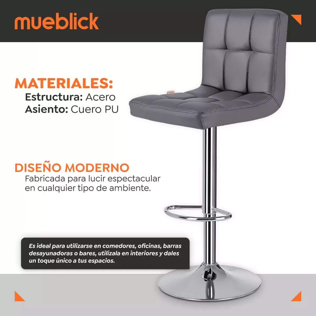 Set 2 Bancos Altos Cocina Barra Silla Desayunador Mueblick