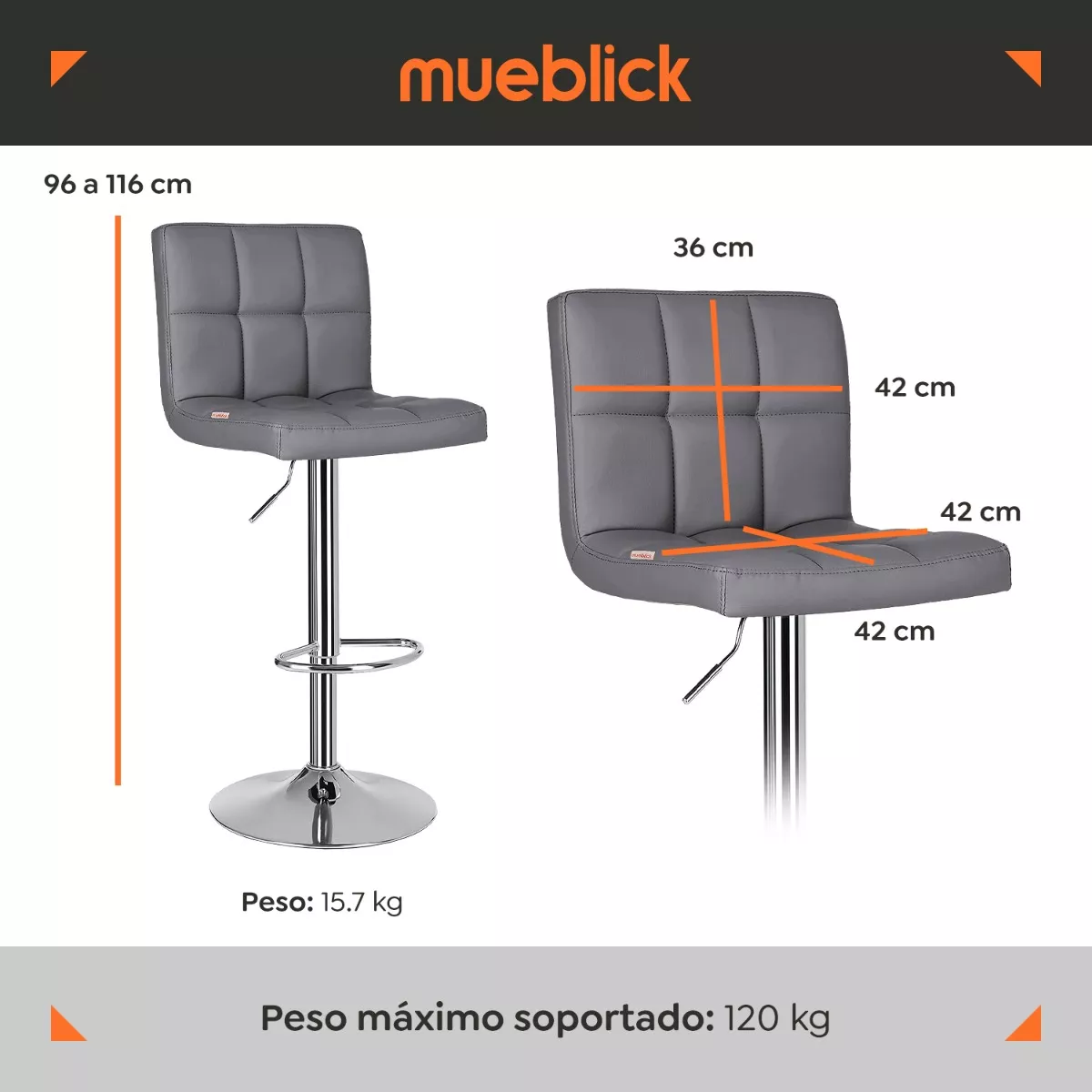 Set 2 Bancos Altos Cocina Barra Silla Desayunador Mueblick