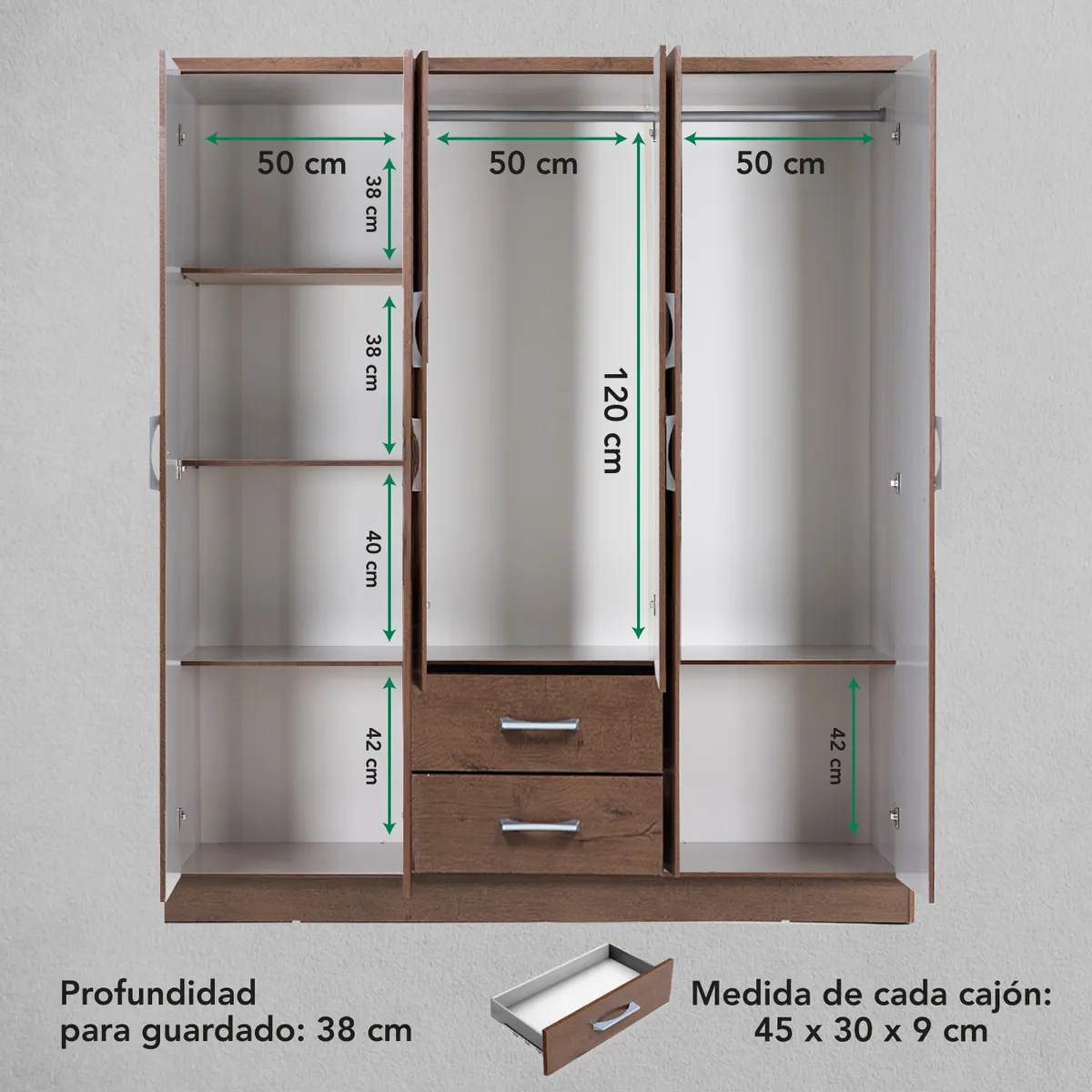 Closet Ropero Armario Moderno Mueble 6 Puertas 2 Cajones