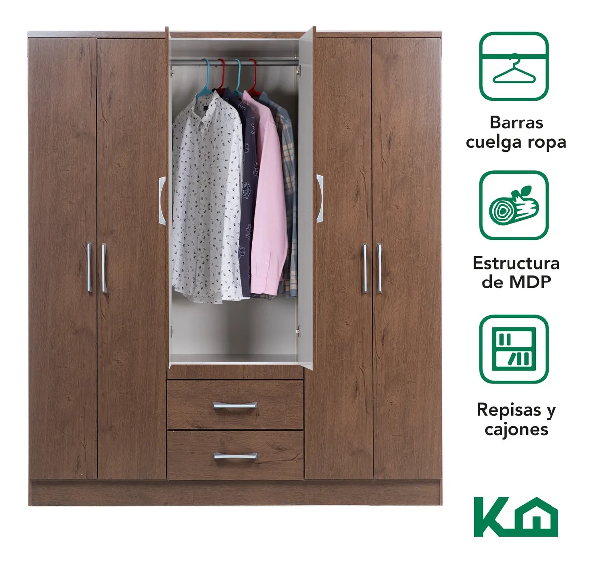 Closet Ropero Armario Moderno Mueble 6 Puertas 2 Cajones
