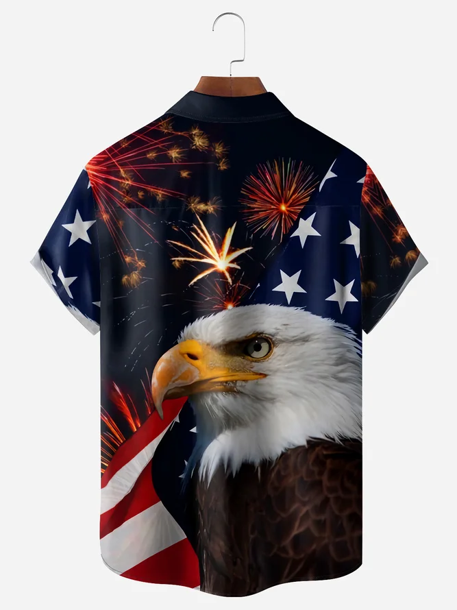 American Flag Chest Pocket Short Sleeve Casual Shirt