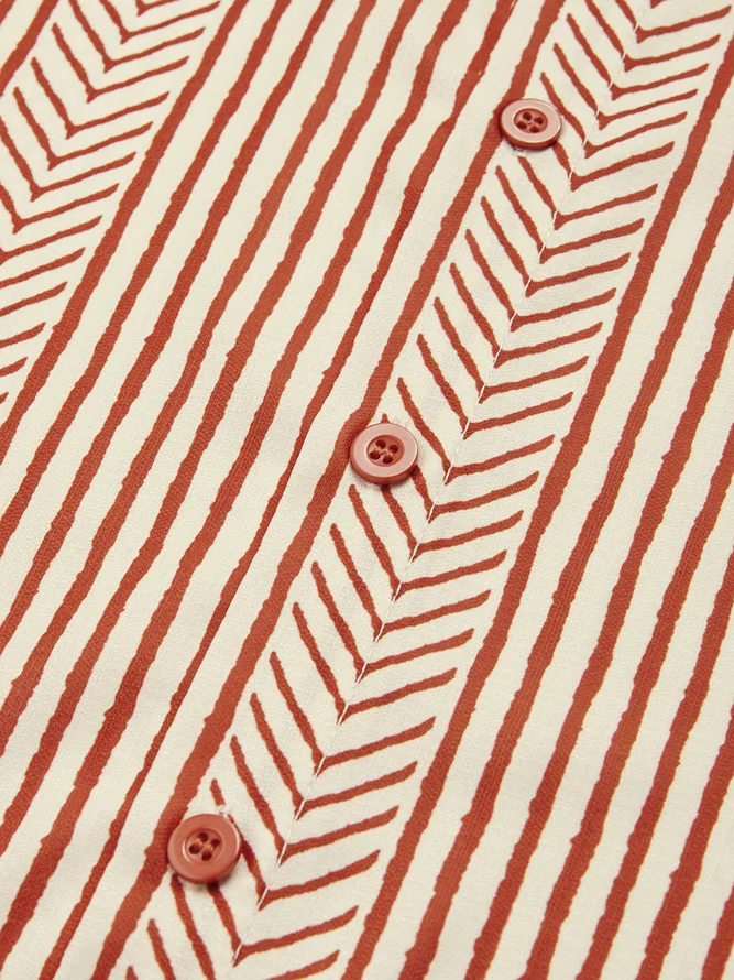 Shirts For Father Retro Striped Chest Pocket Short Sleeve Shirt