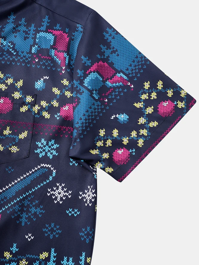 Christmas Chest Pocket Short Sleeve Casual Shirt
