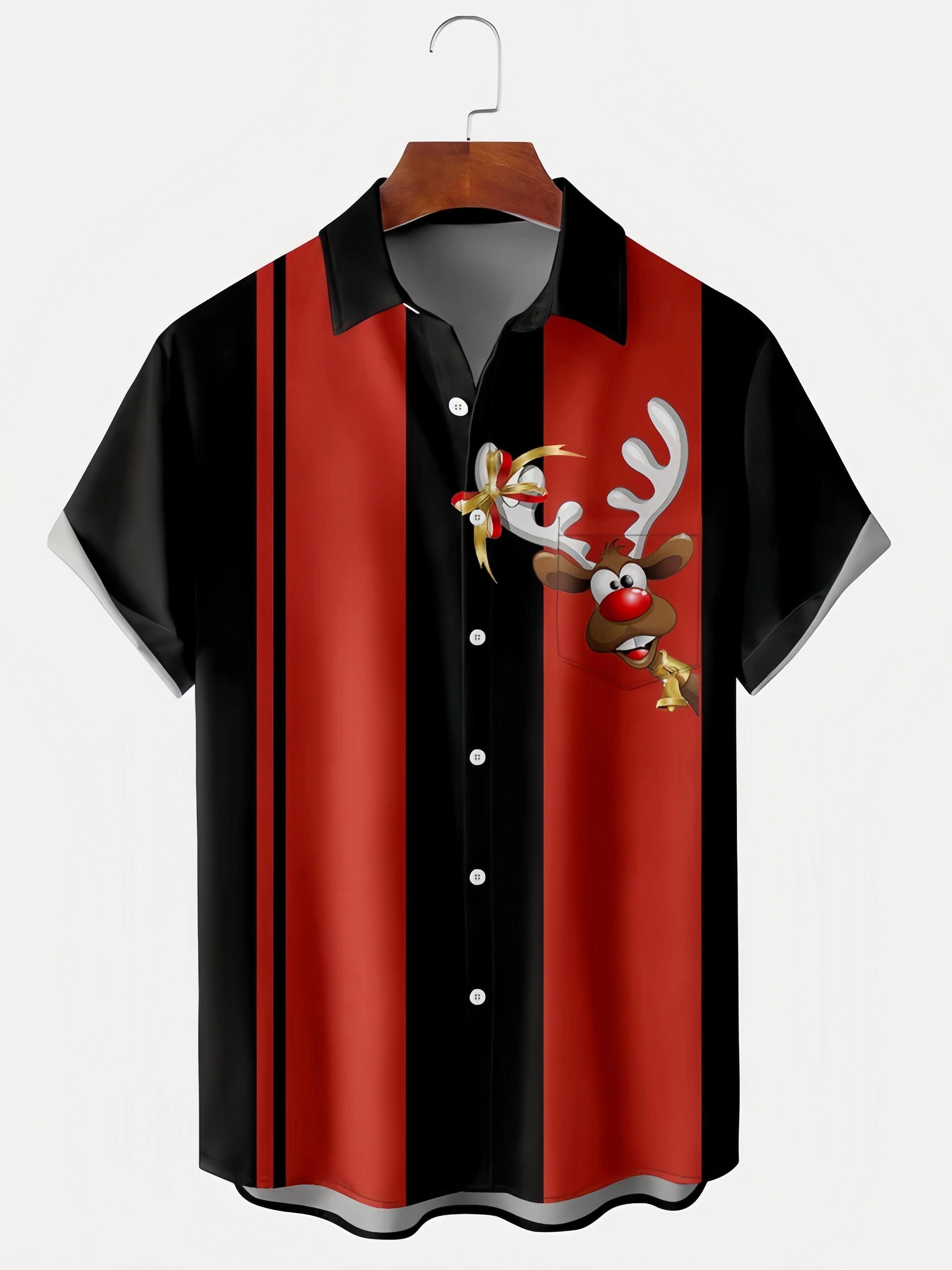 Men's Christmas Print Casual Breathable Hawaiian Short Sleeve Shirt