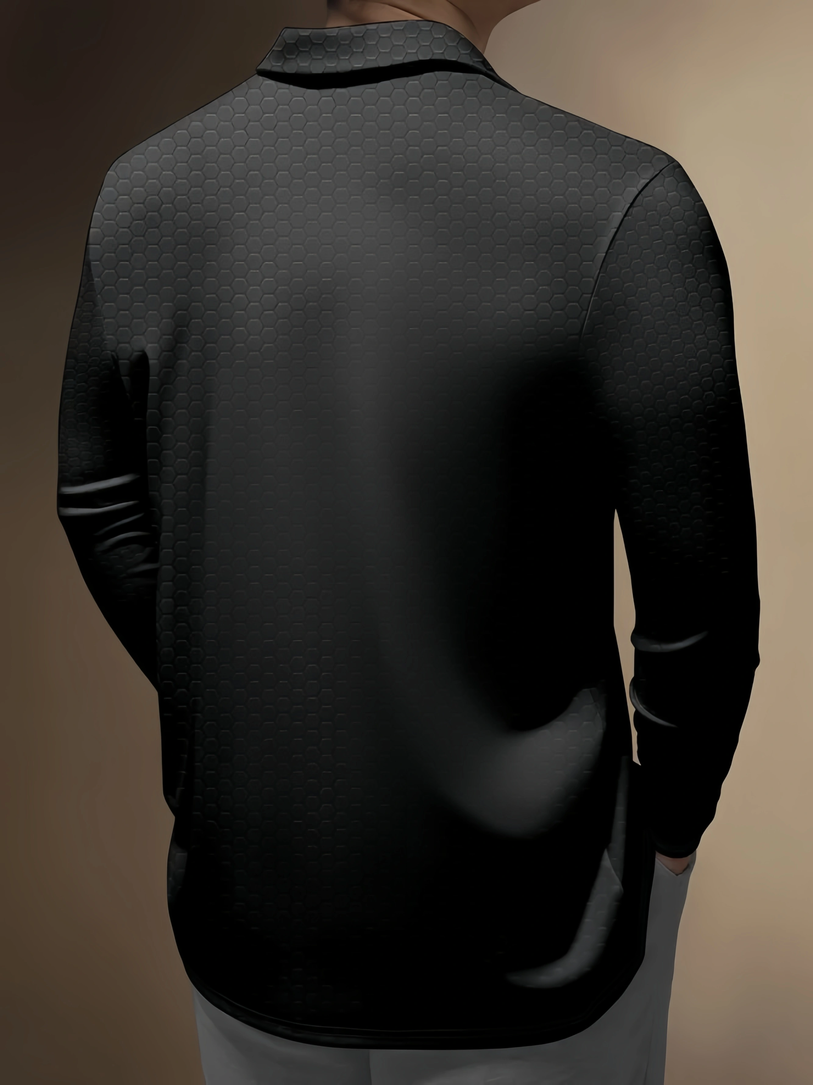Gradient Hexagon Geometric Buttons Long Sleeve Polo
