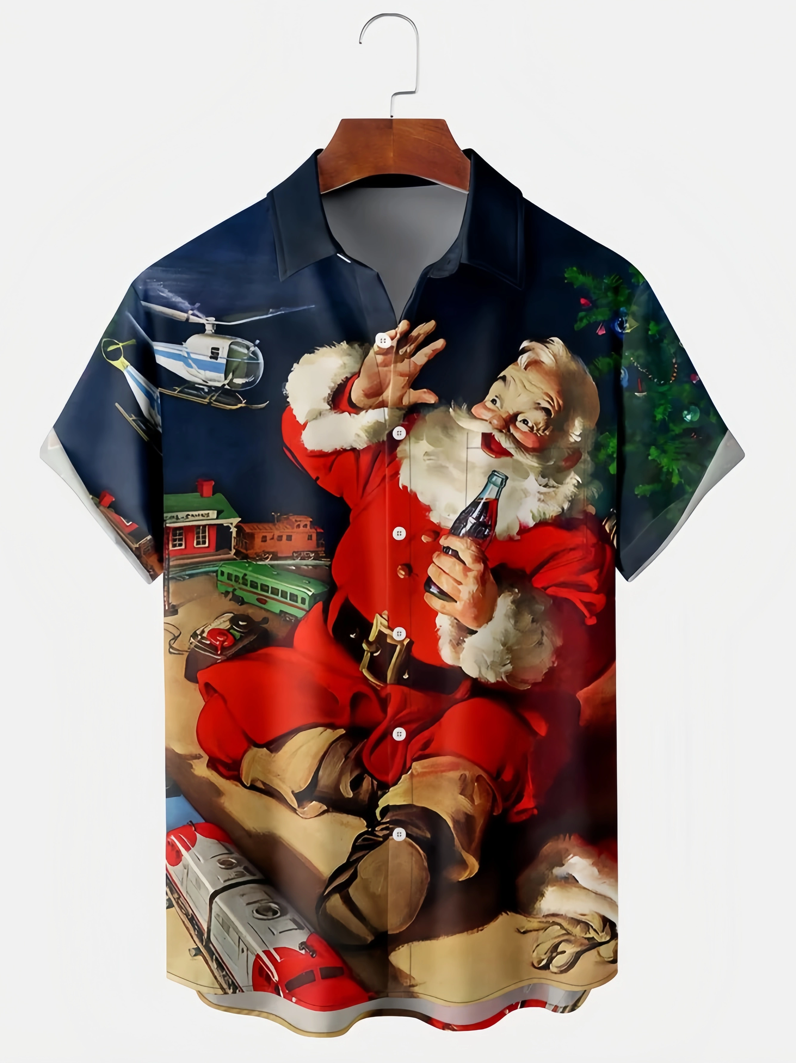 Men's Christmas Collection Casual Short Sleeve Hawaiian Shirt with Chest Pocket