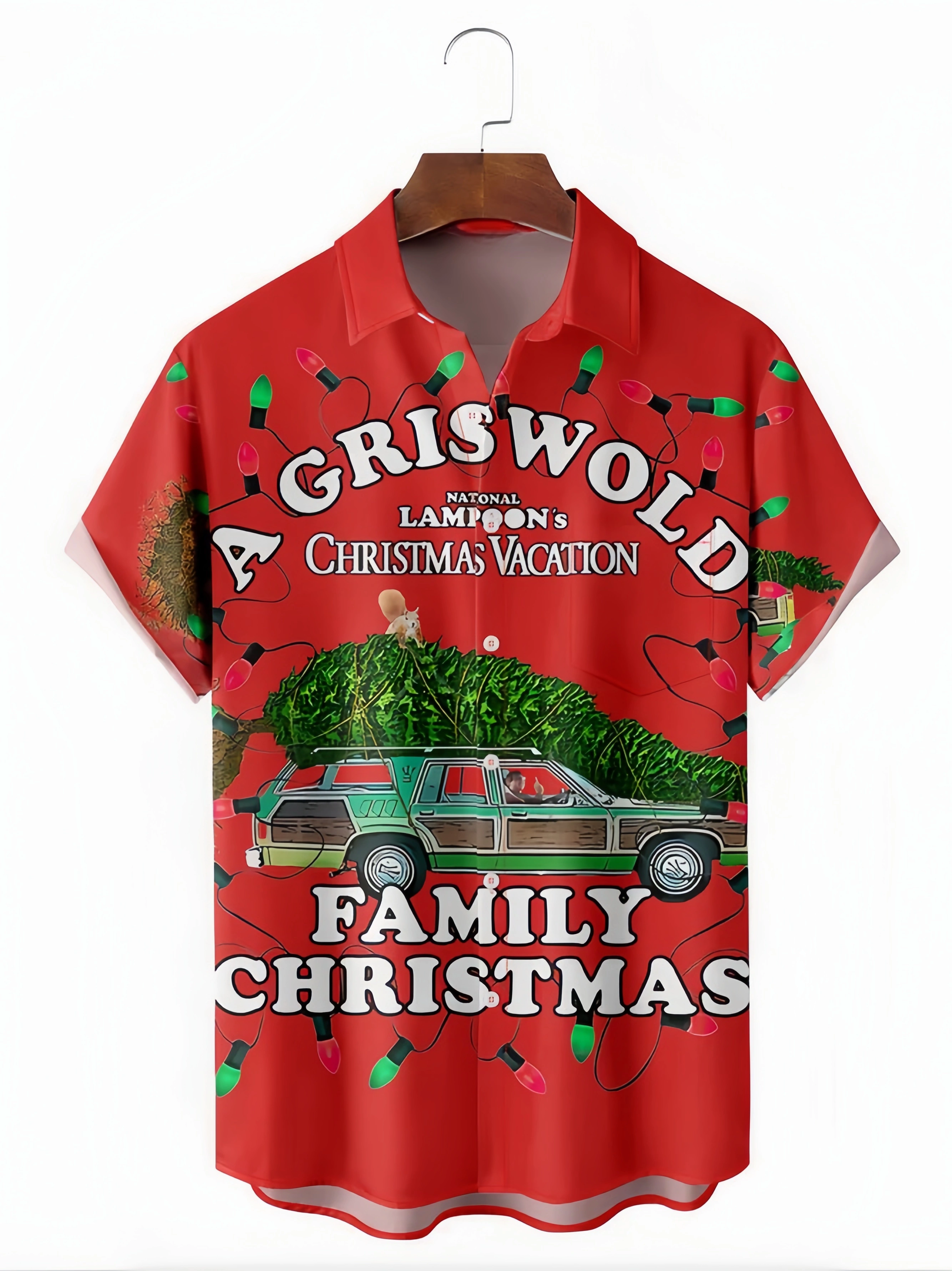 Christmas Chest Pocket Short Sleeve Casual Shirt
