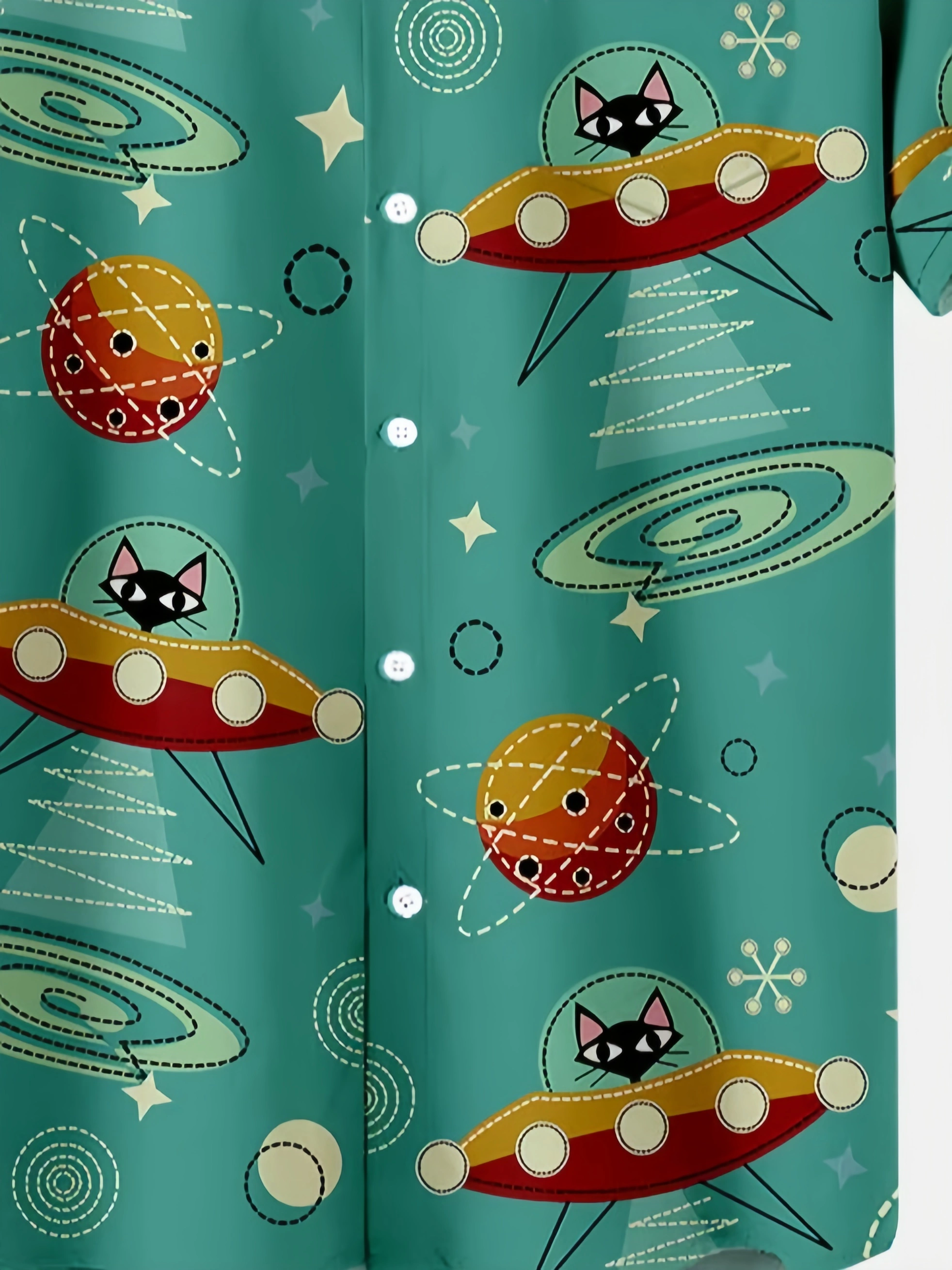 Cosmic Cat Casual Short-Sleeved Shirt
