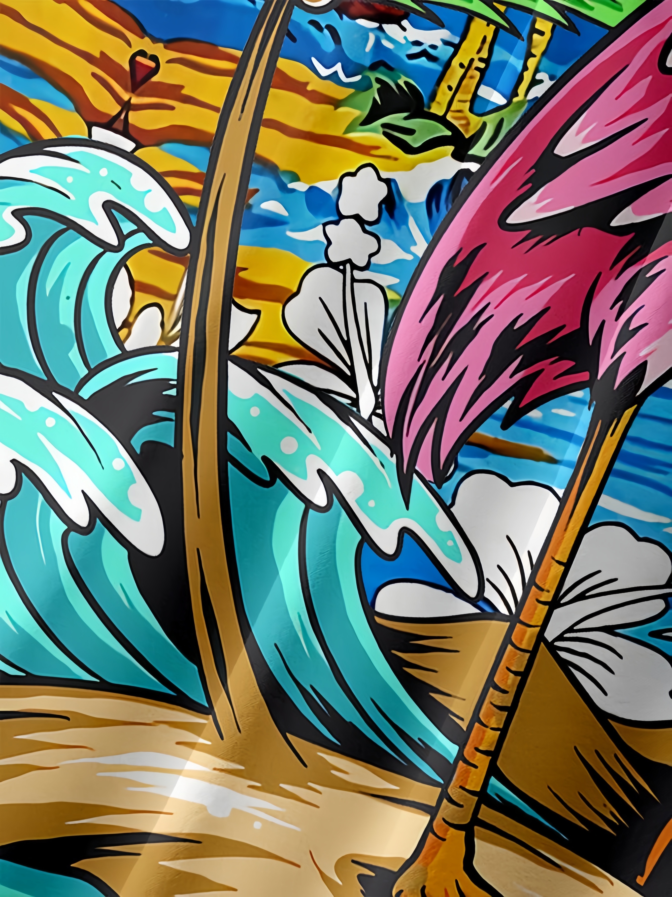 Flamingo Drinking Beer Chest Pocket Short Sleeve Hawaiian Shirt