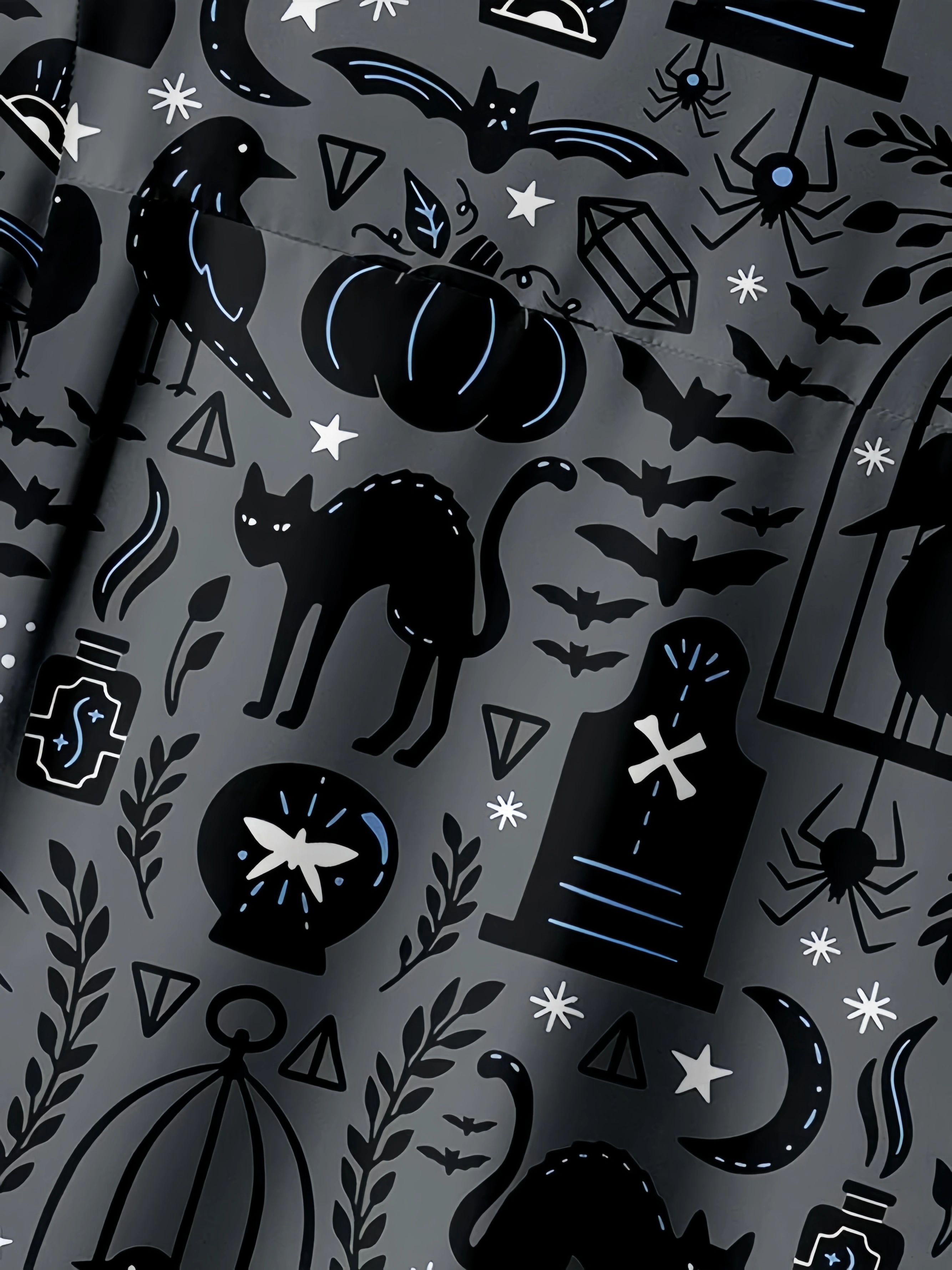 Halloween Cat Chest Pocket Short Sleeve Casual Shirt