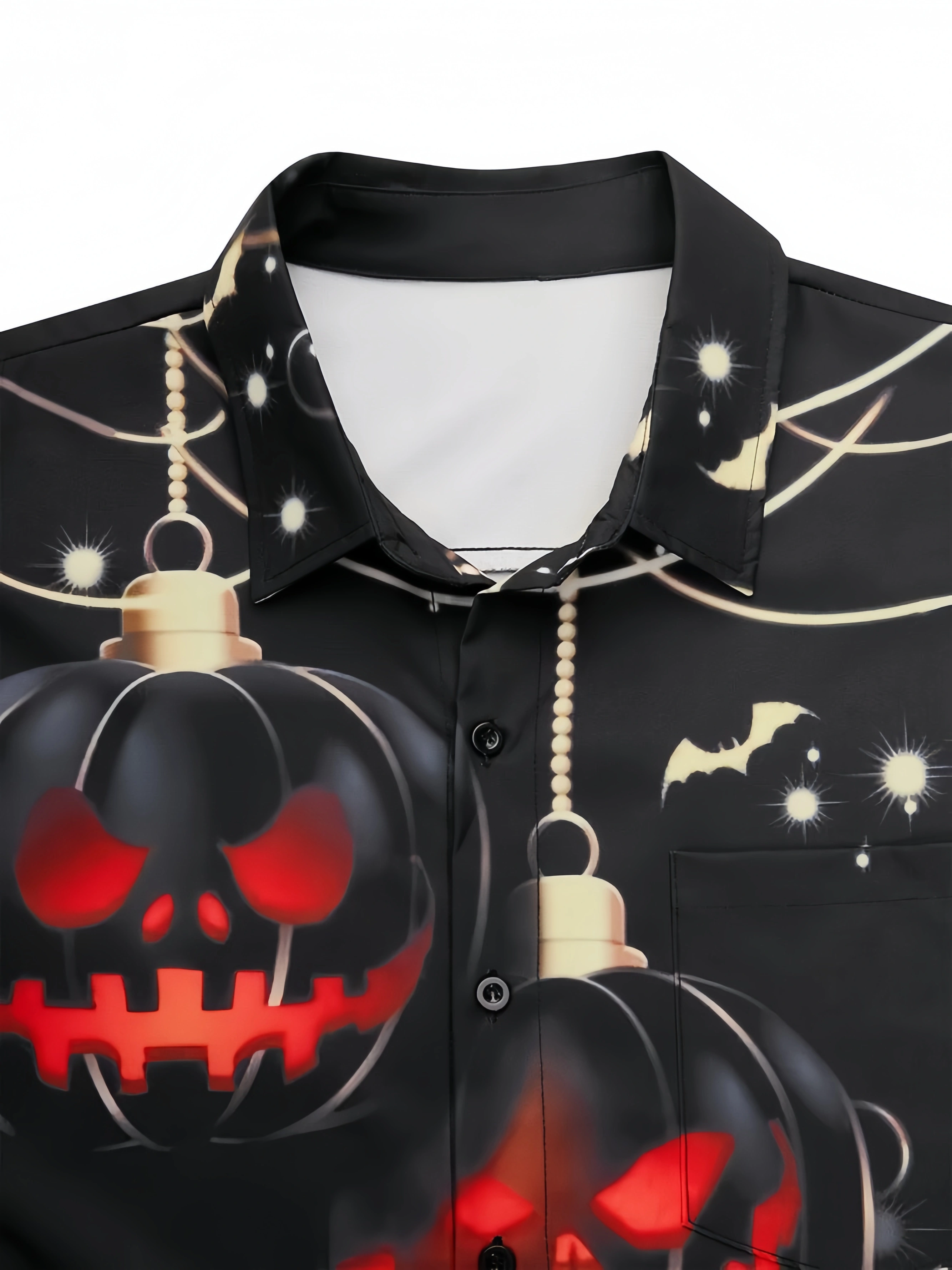 Halloween Pumpkin Chest Pocket Short Sleeve Shirt
