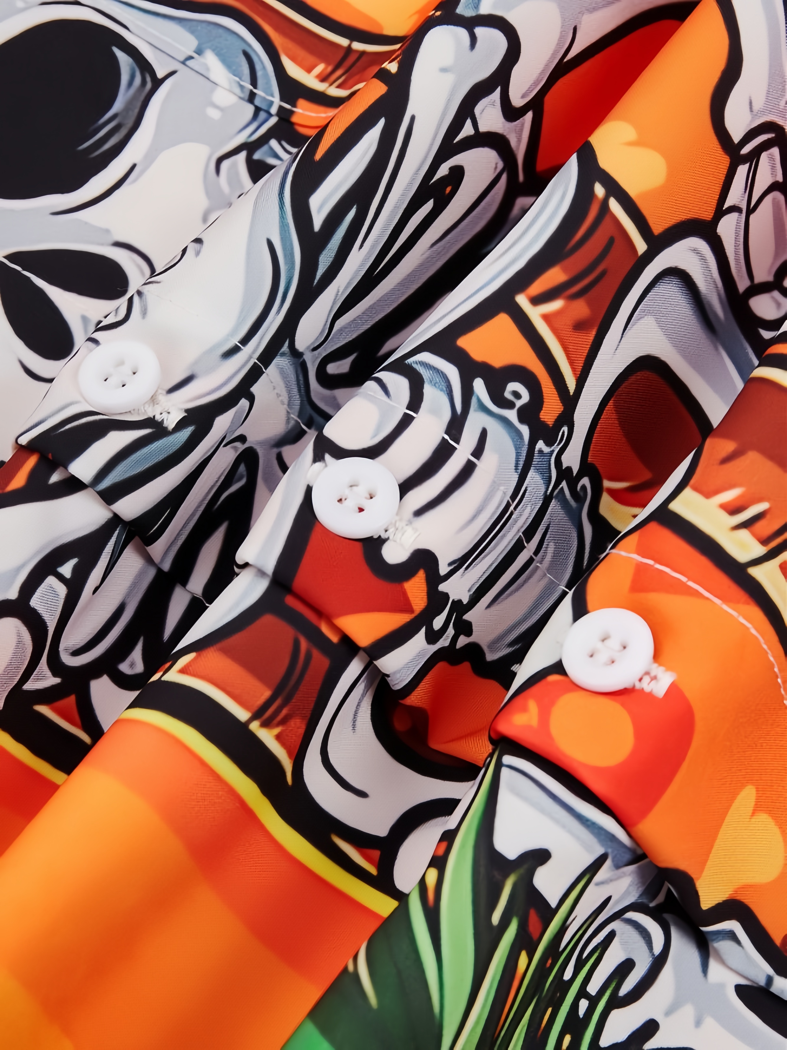 Halloween Skull Surfing Chest Pocket Short Sleeve Shirt