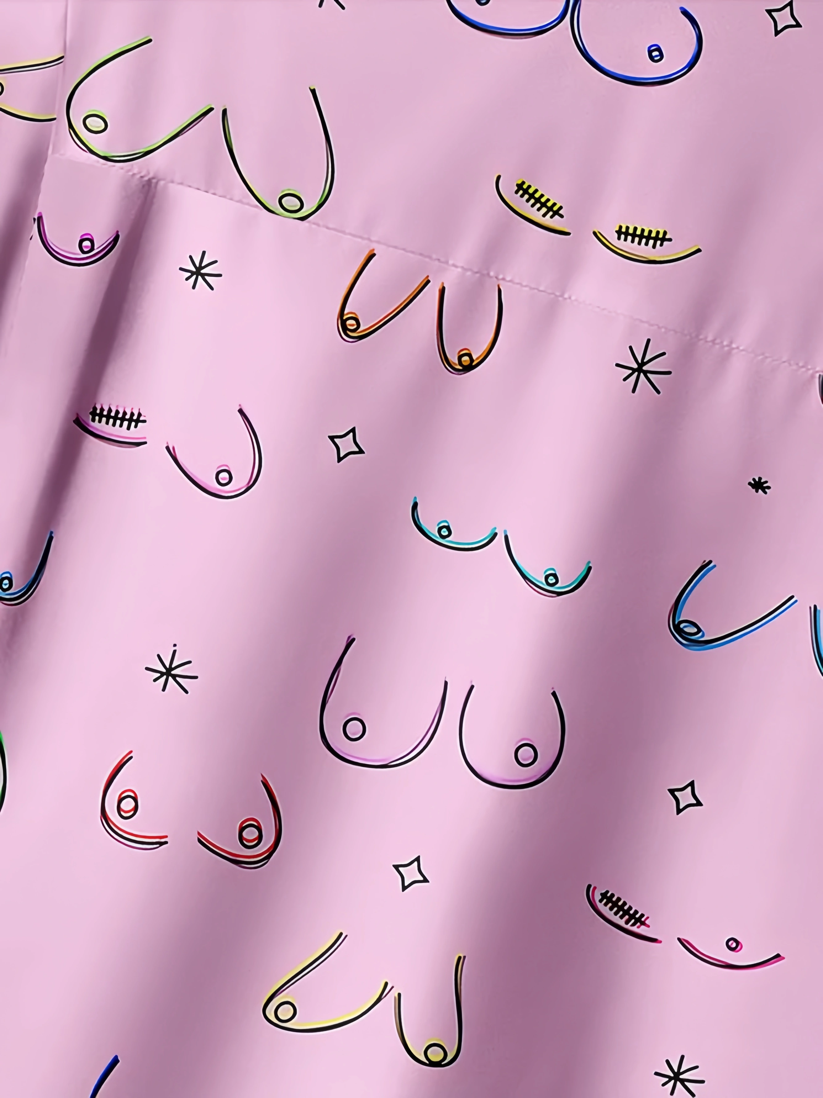 Abstract Line Drawing Chest Pocket Short Sleeves Casual Shirt