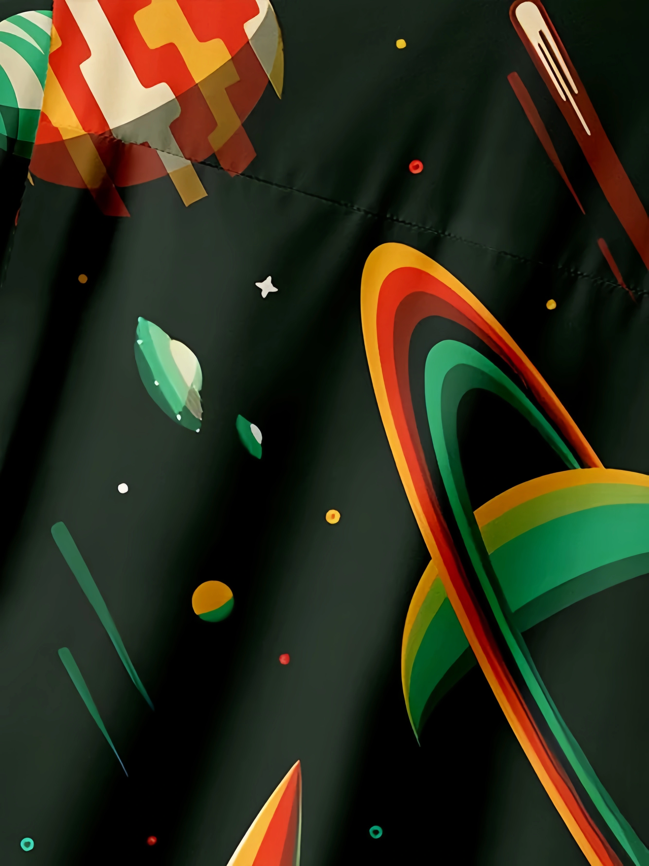 Space Rocket Chest Pocket Short Sleeve Casual Shirt