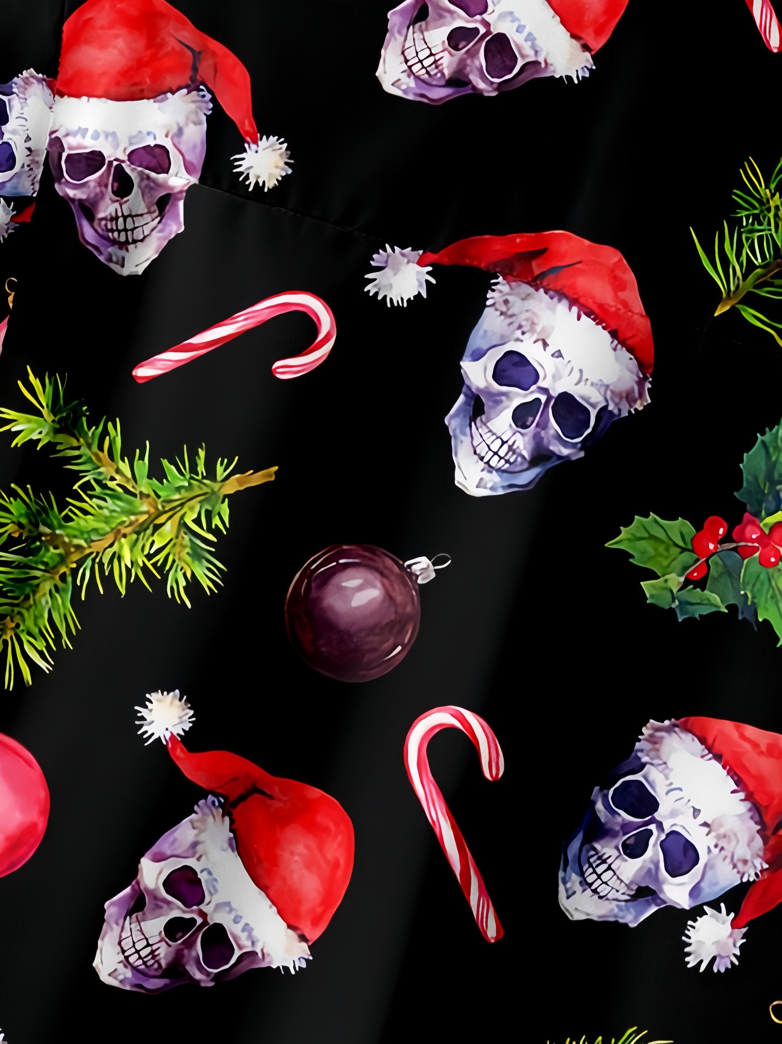 Christmas Skull Chest Pocket Short Sleeve Casual Shirt