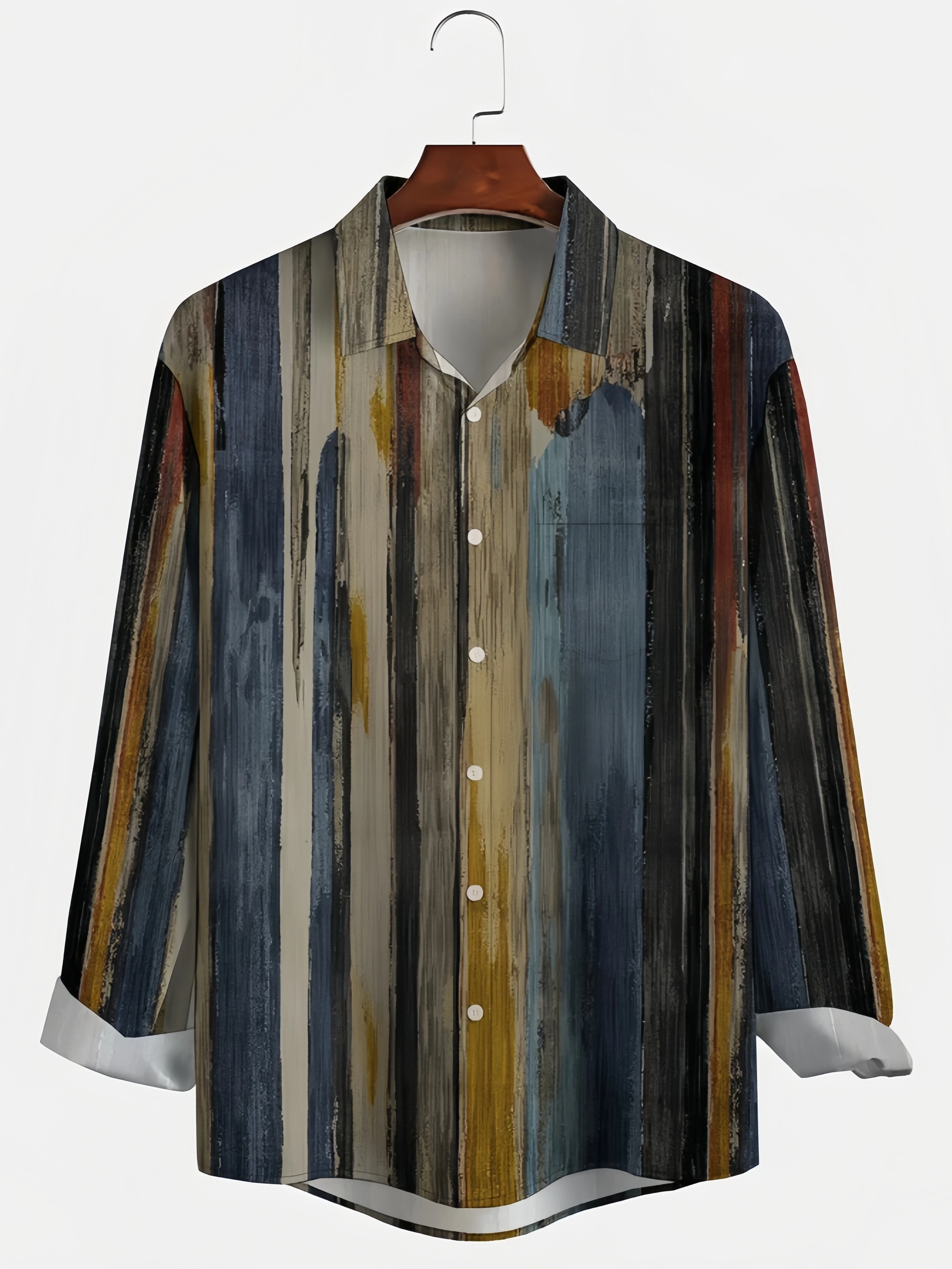 Abstract Wood Chest Pocket Long Sleeve Casual Shirt